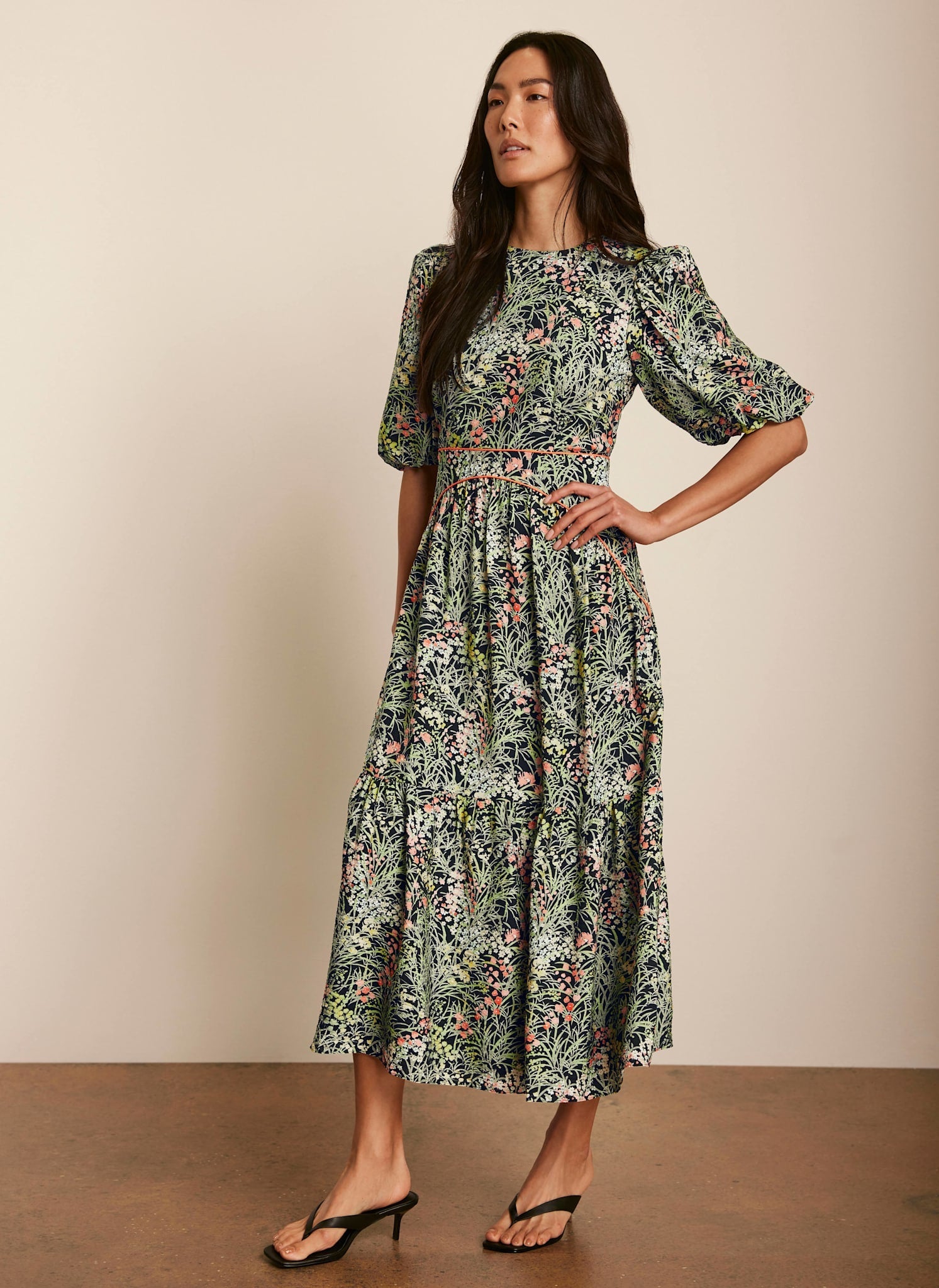 Green Floral Print Midi Dress