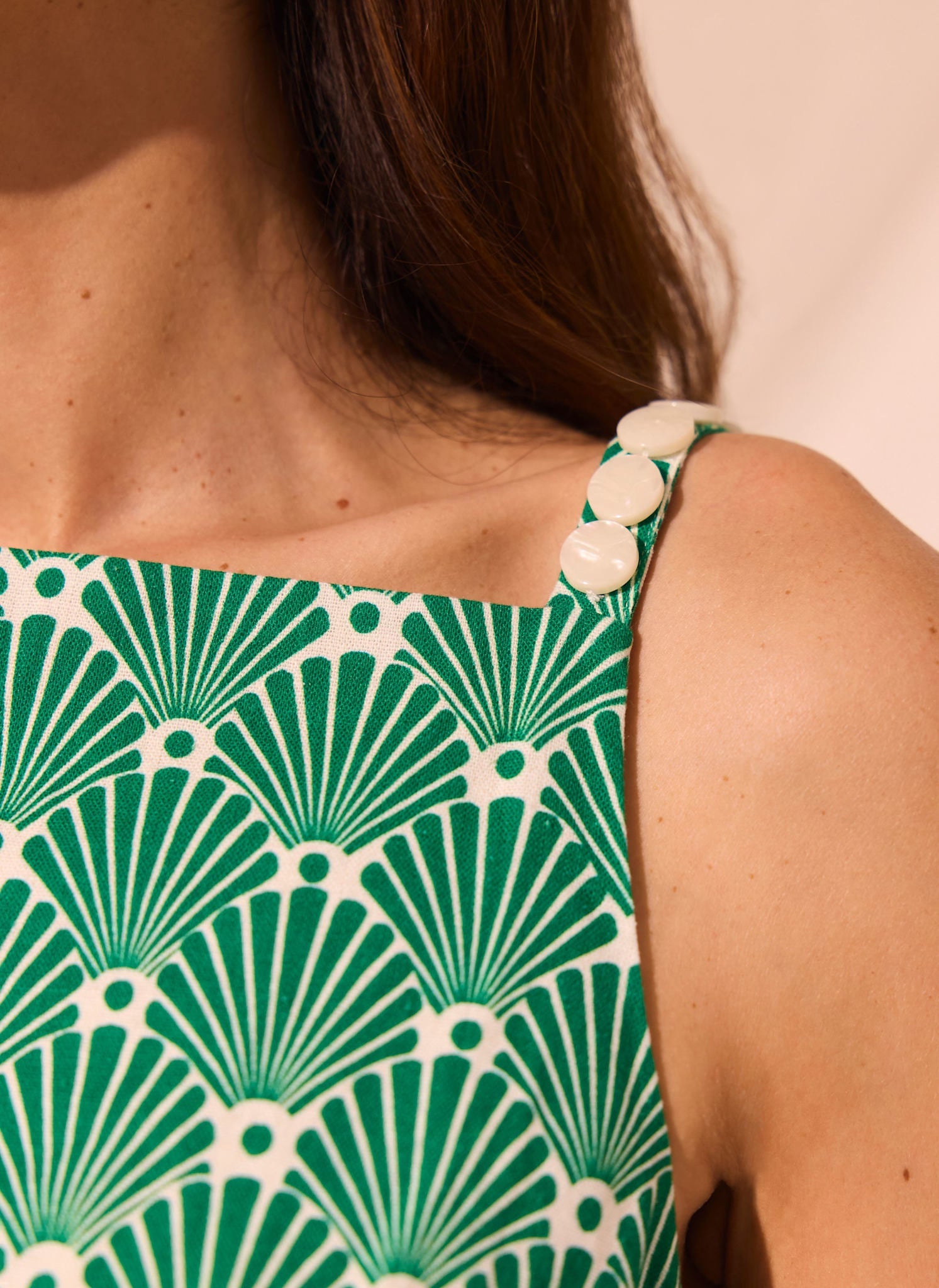 Green Linen Blend Printed Midi Dress