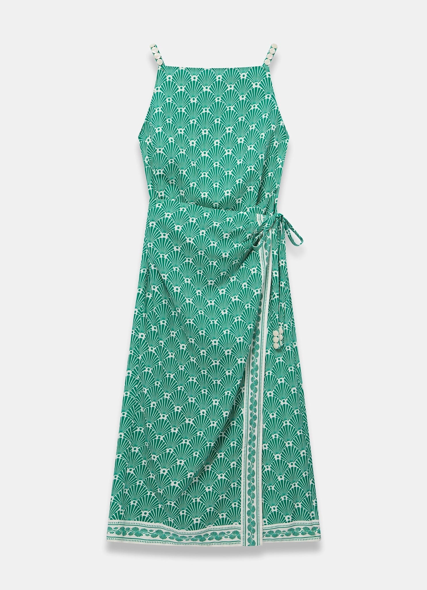 Green Linen Blend Printed Midi Dress