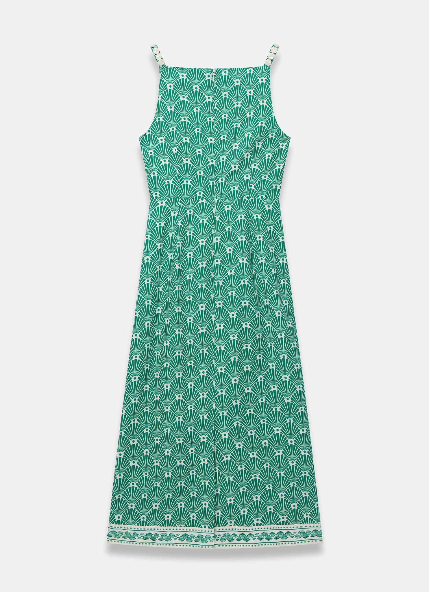 Green Linen Blend Printed Midi Dress