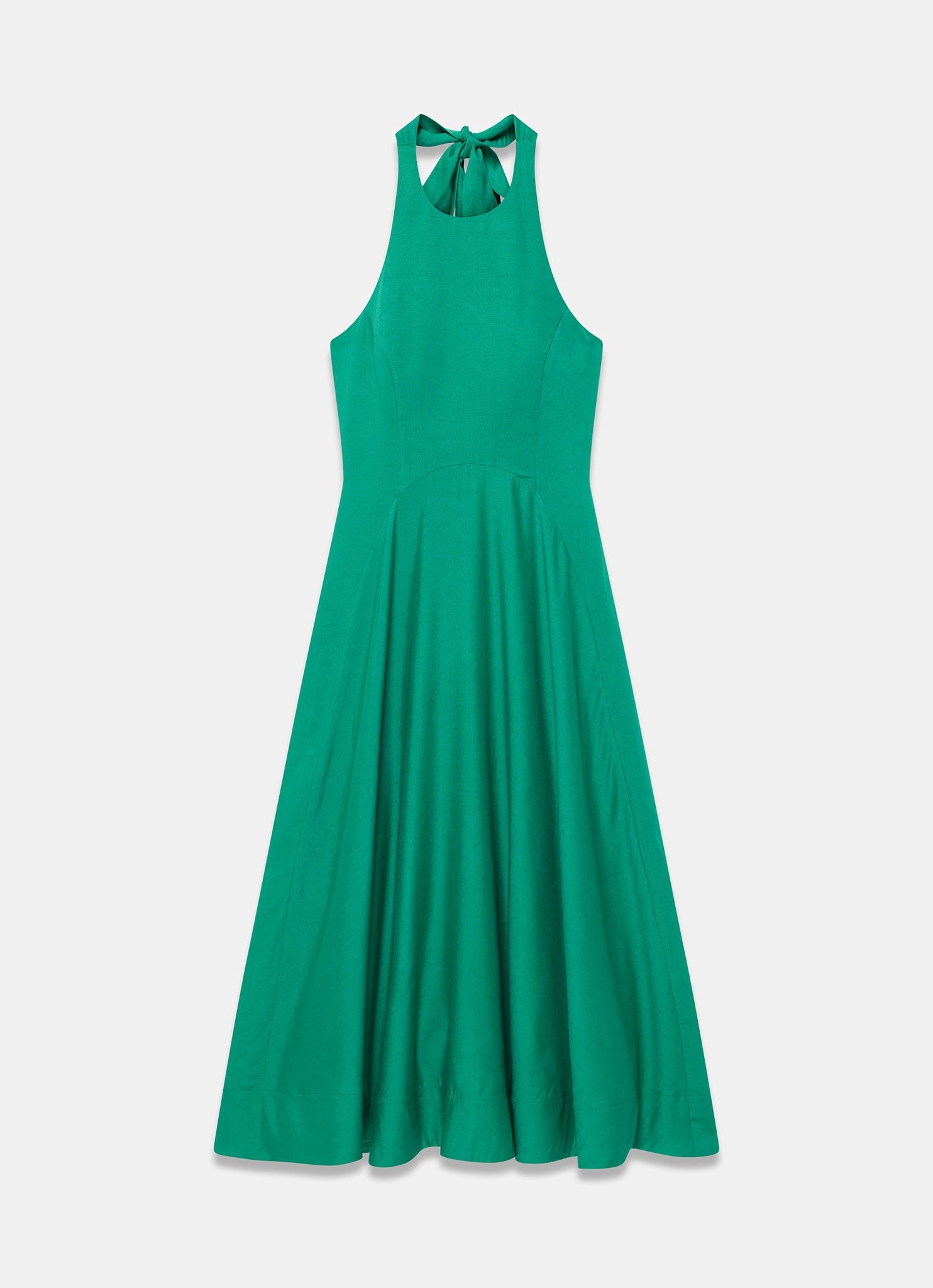 Green Linen Blend Halter Midi Dress