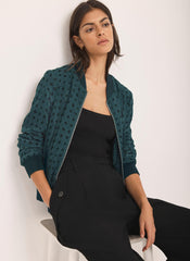 Teal Geometric Lace Bomber Jacket