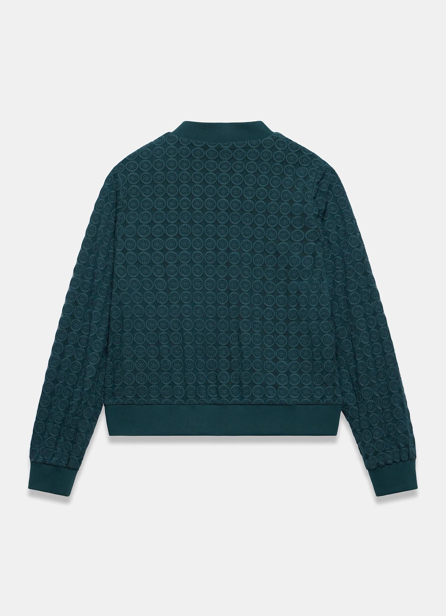 Teal Geometric Lace Bomber Jacket