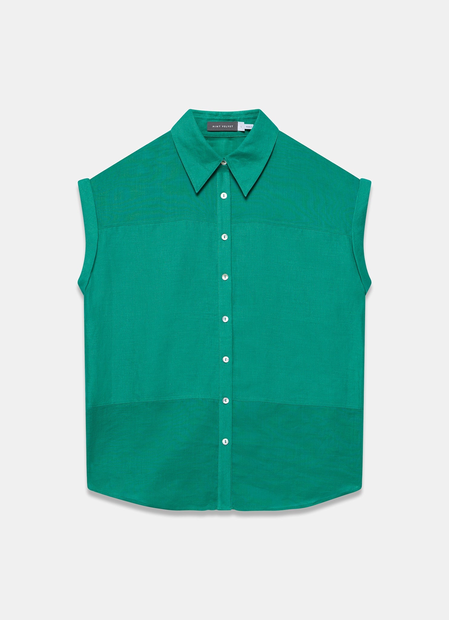 Green Linen Blend Sheer Shirt