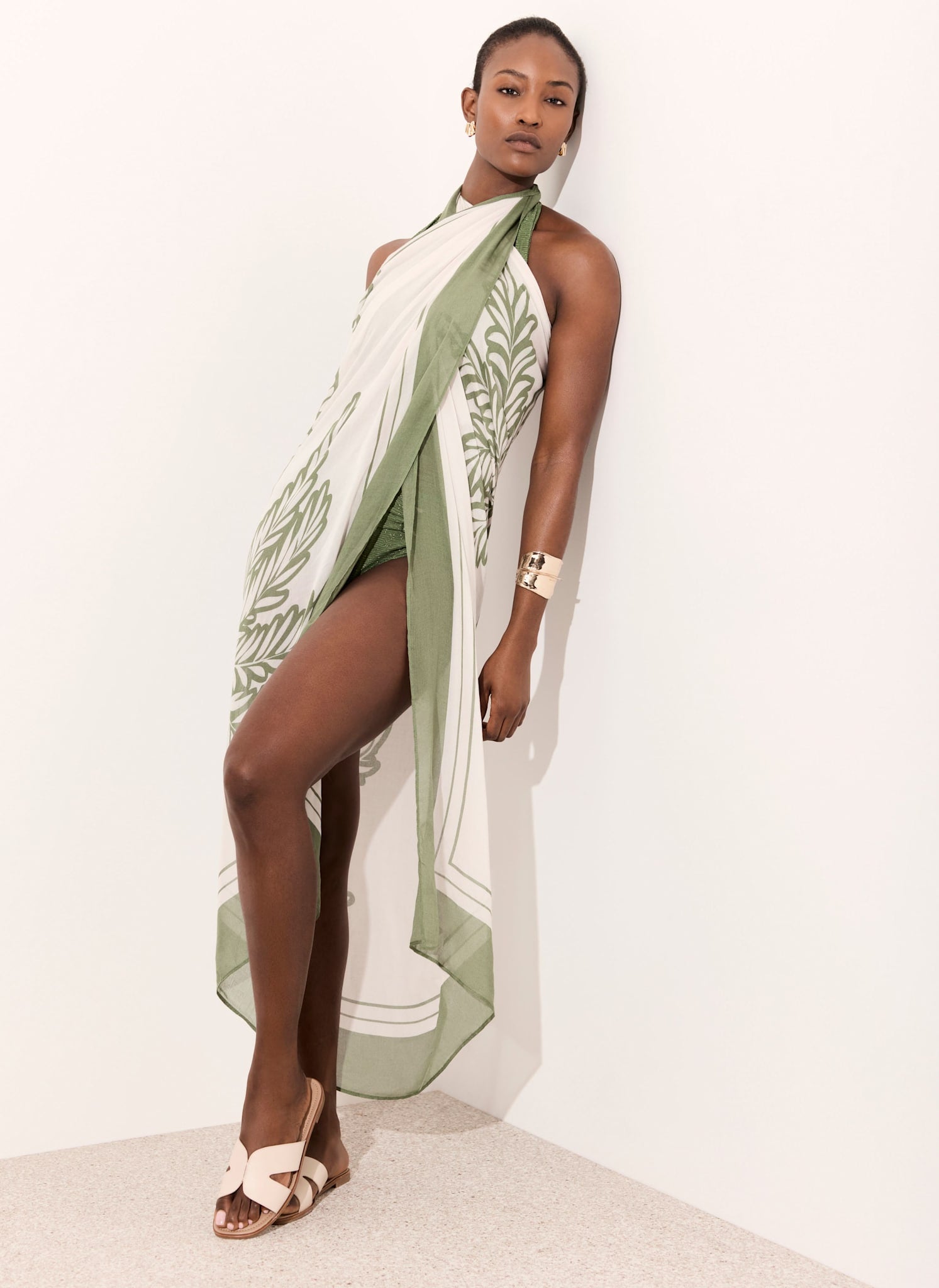 Green Palm Print Sarong
