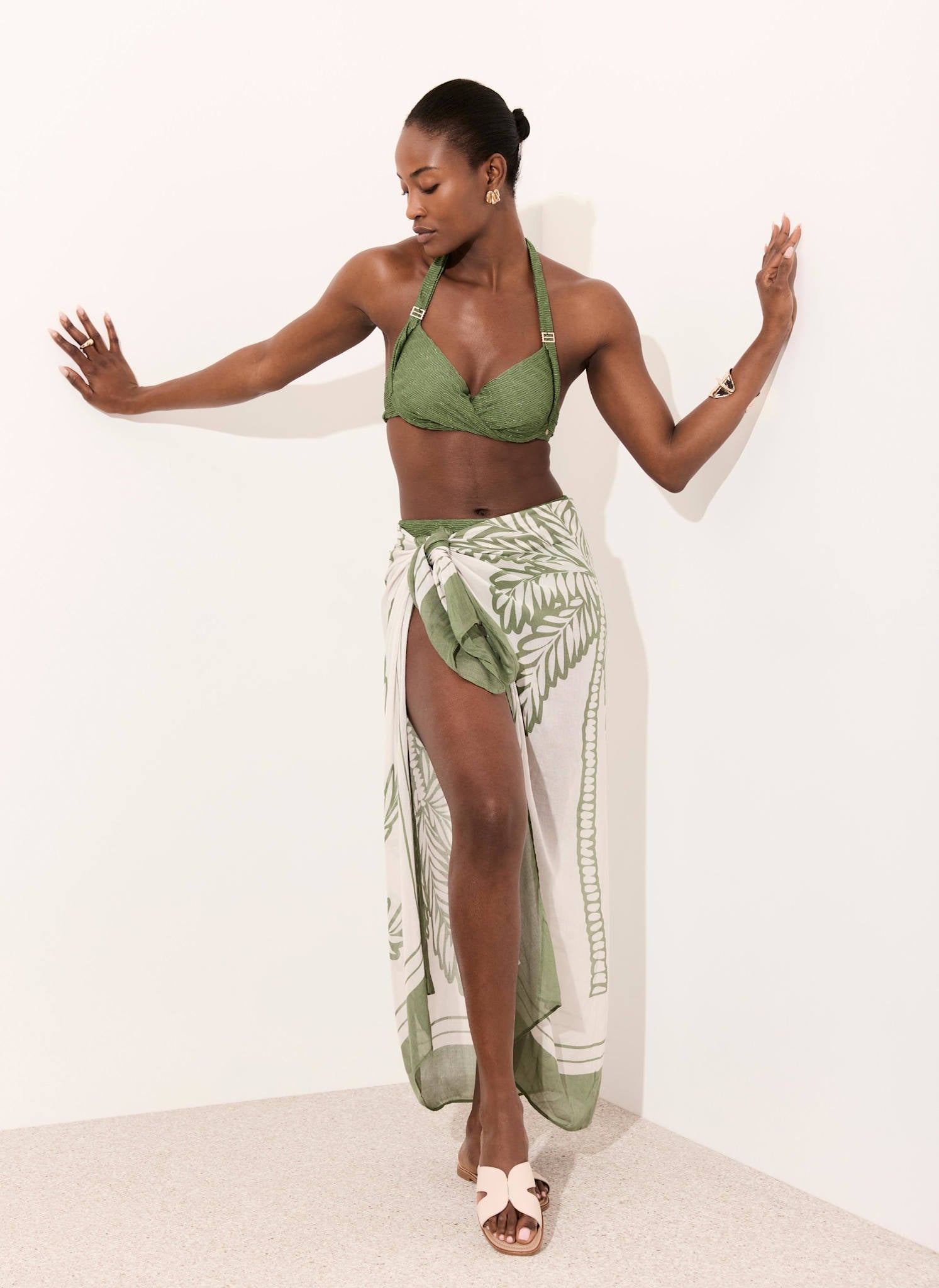 Green Palm Print Sarong