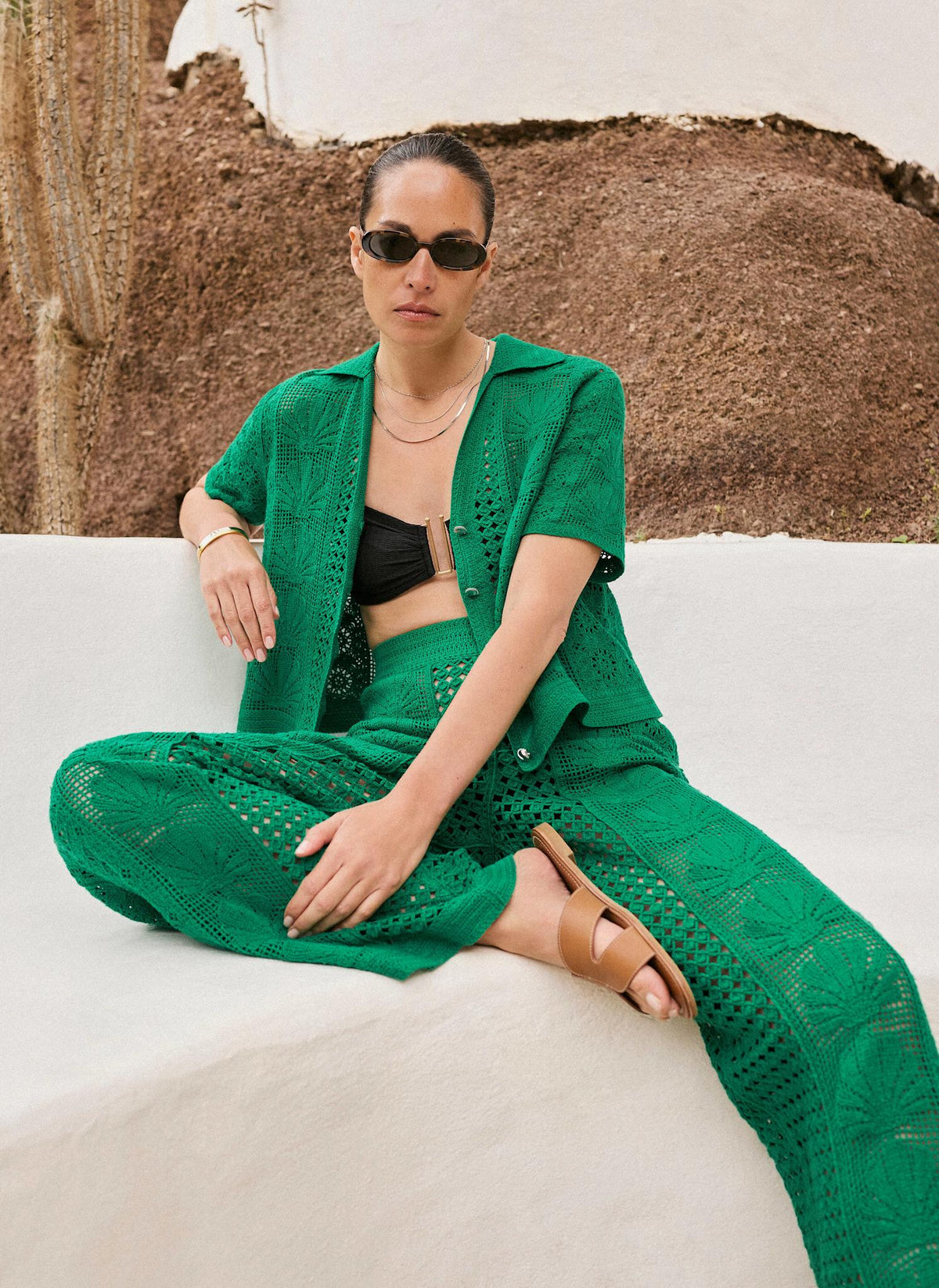 Green Crochet Shell Shirt