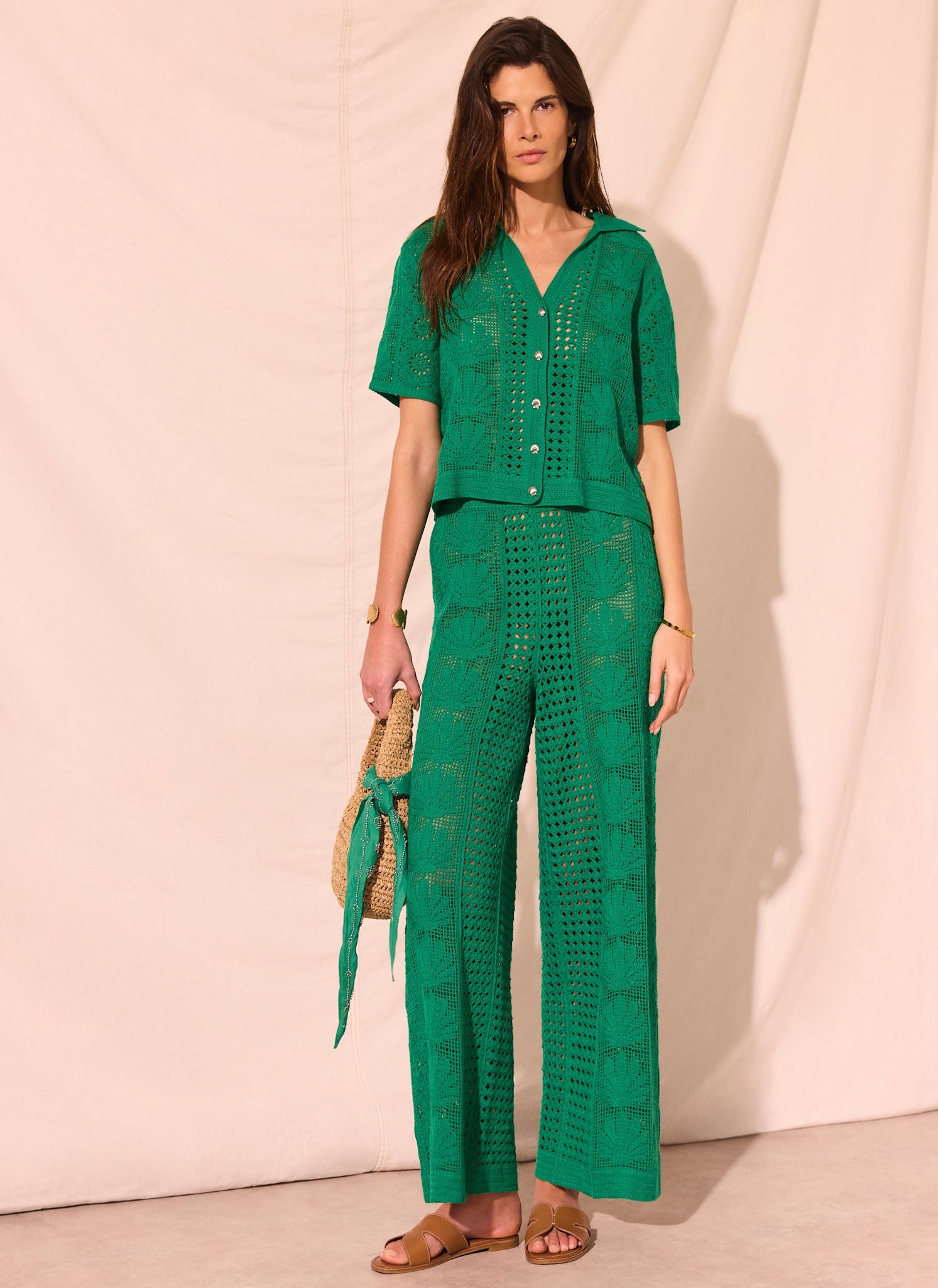 Green Crochet Shell Shirt