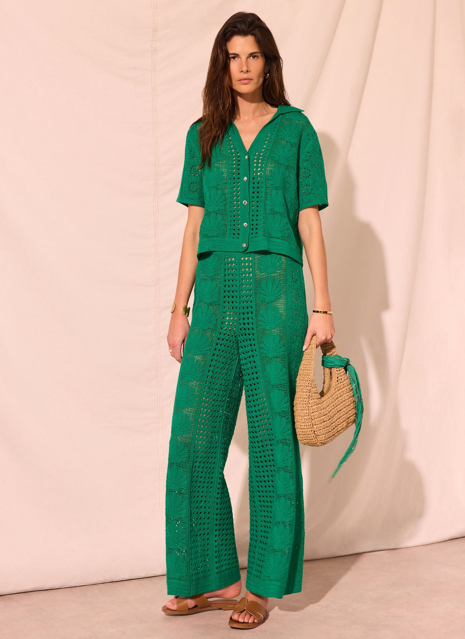 Green Crochet Shell Shirt