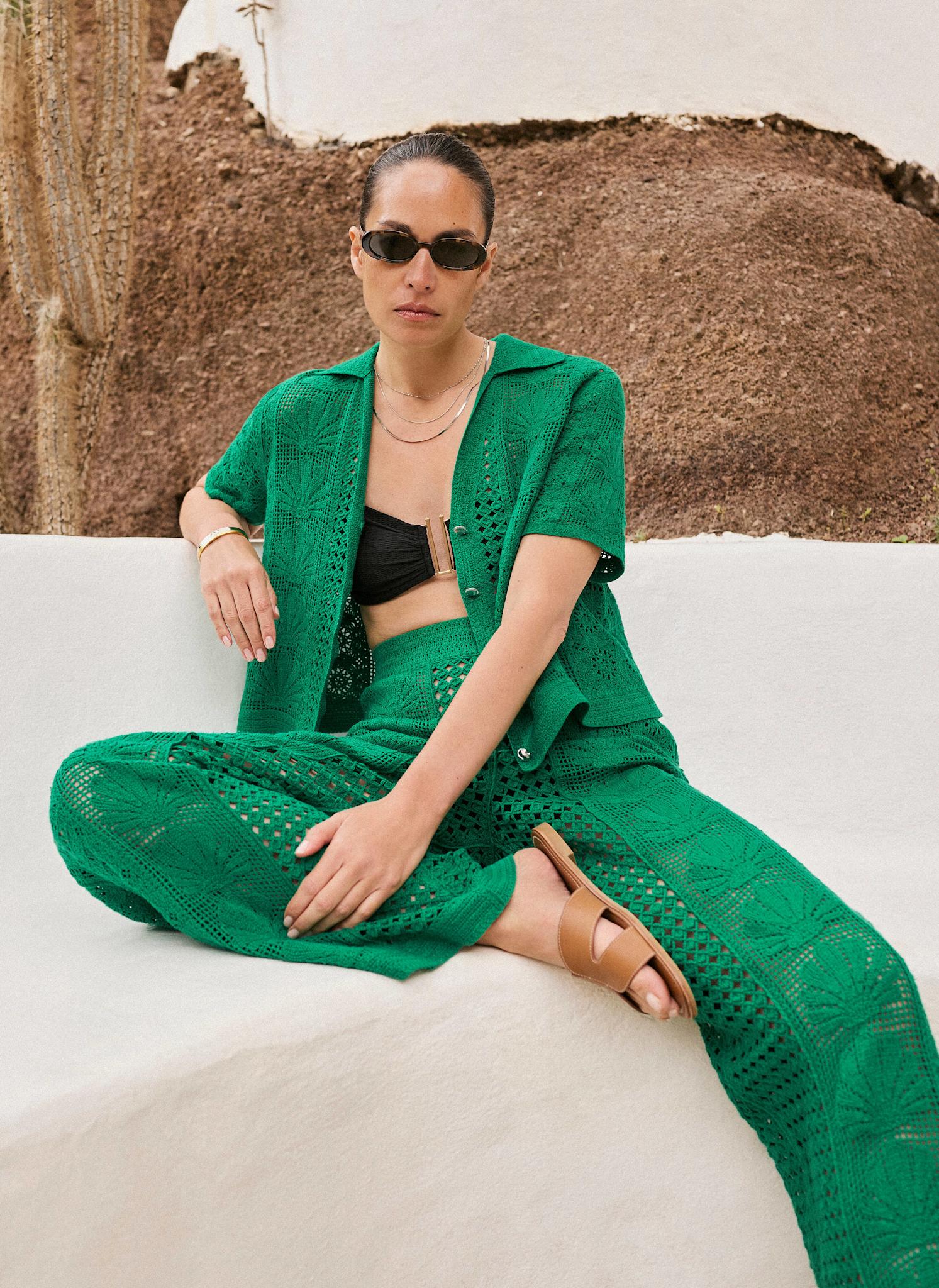 Green Crochet Shell Trousers