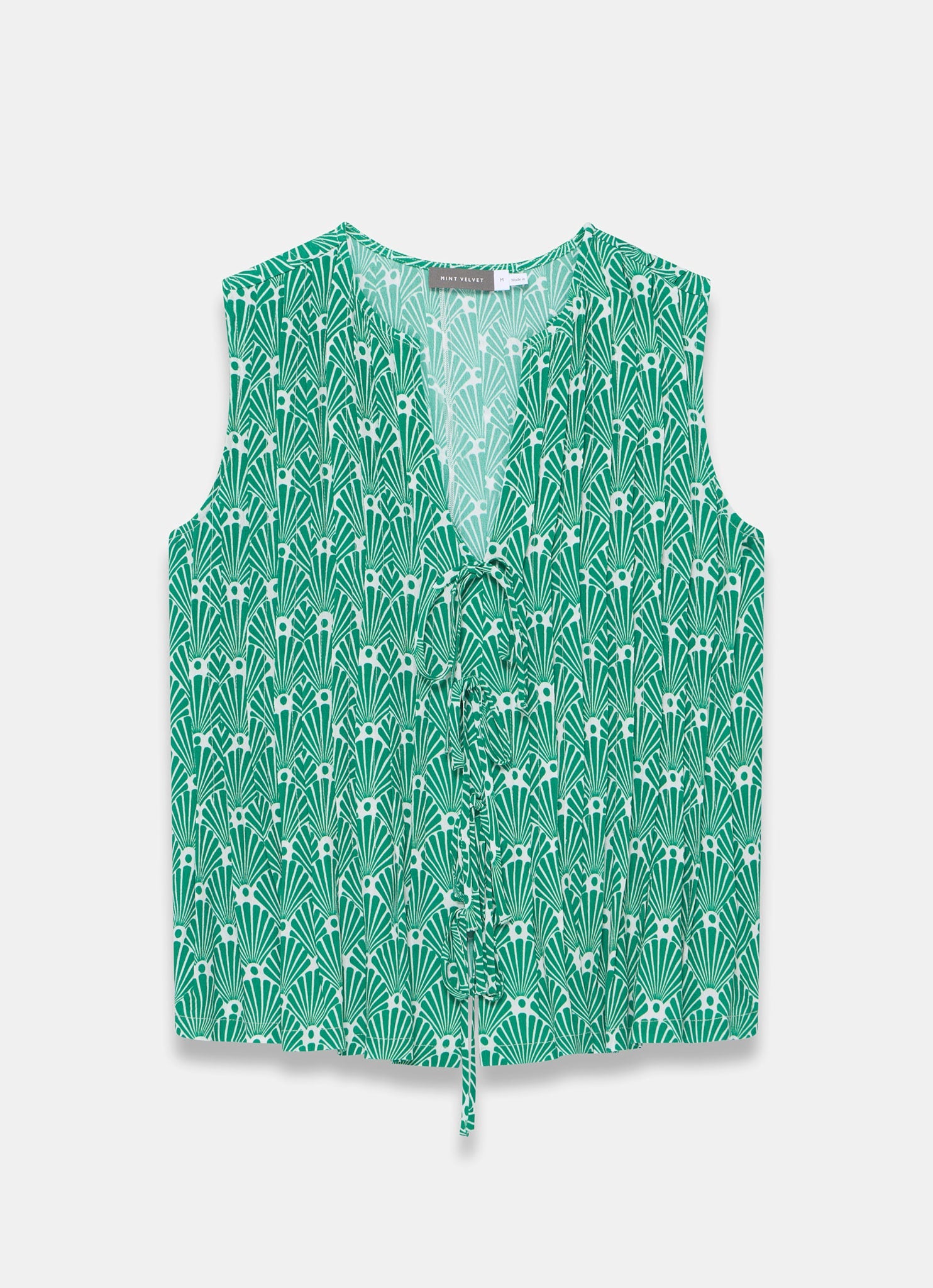 Green Shell Print Pintuck Top