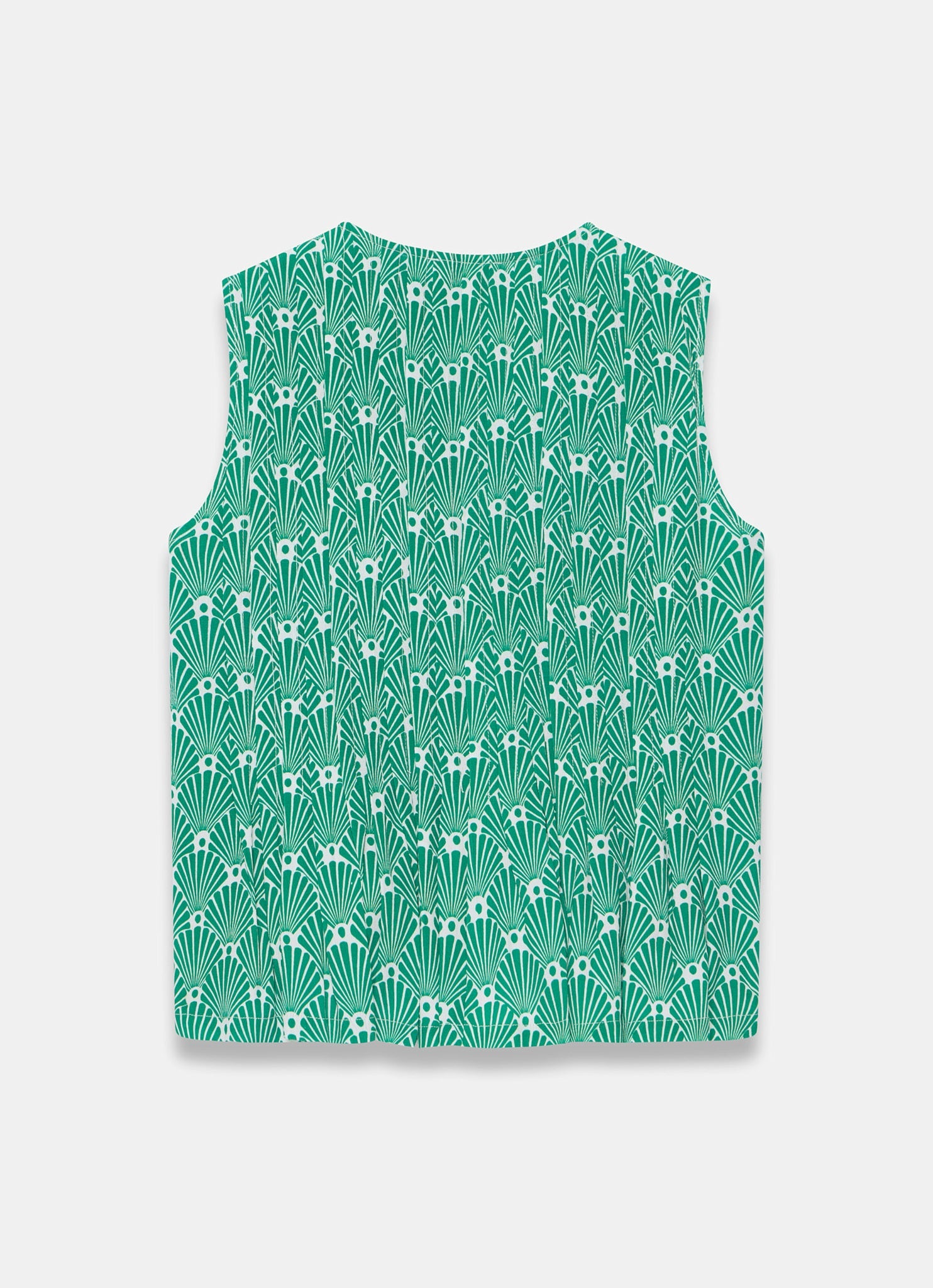 Green Shell Print Pintuck Top