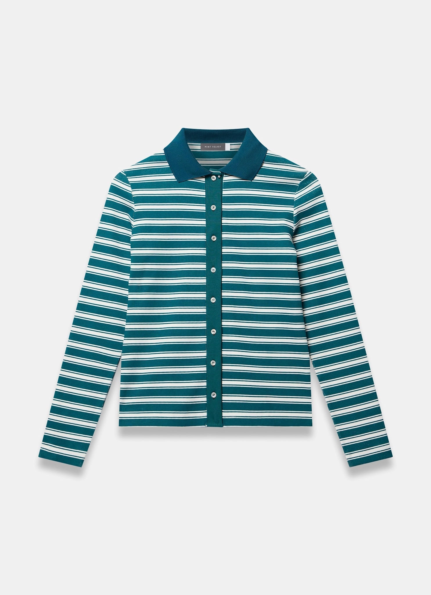 Teal Cotton Blend Striped Polo Shirt
