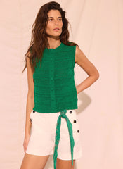 Green Cotton Blend Button Detail Knit Top