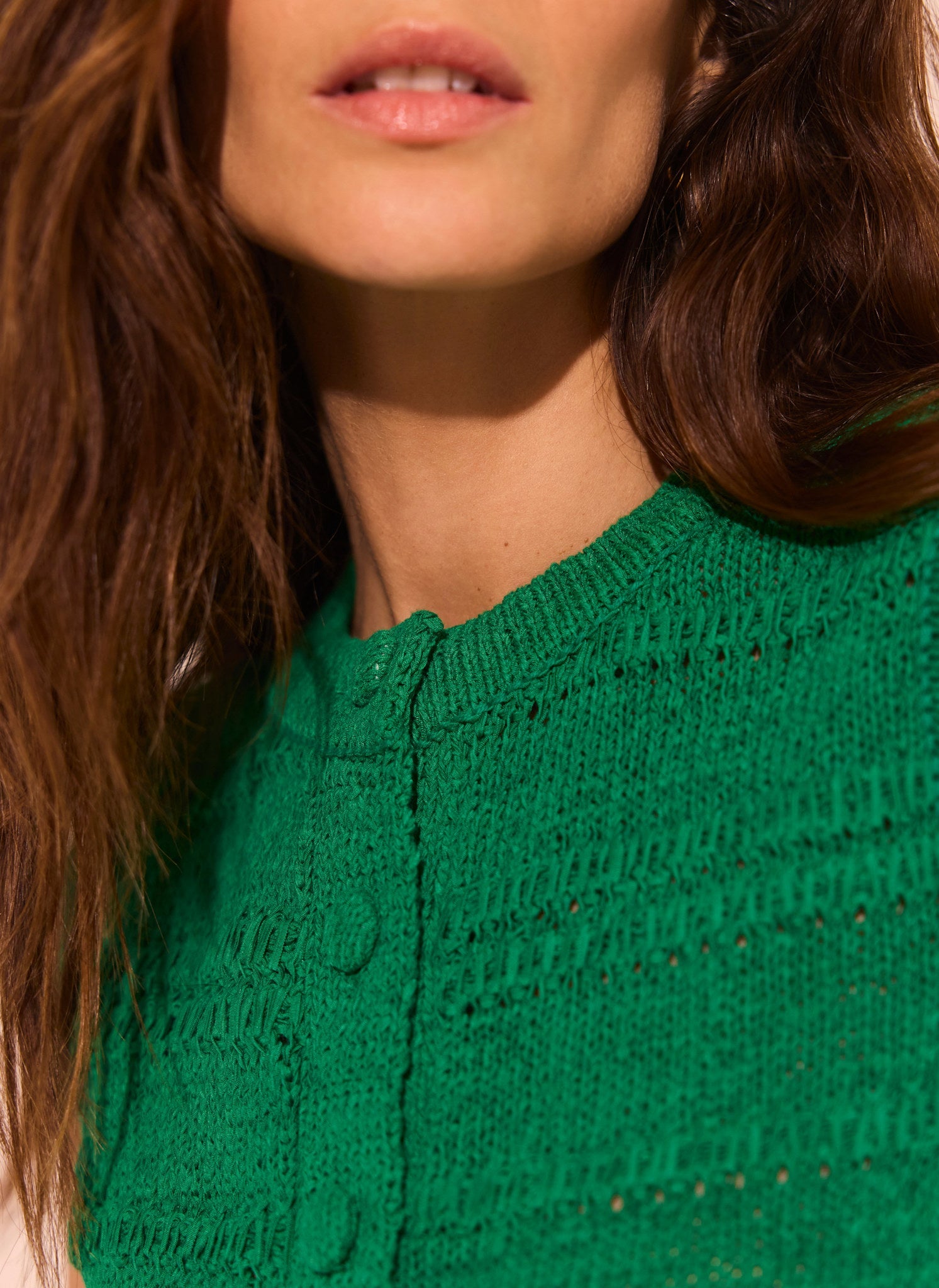 Green Cotton Blend Button Detail Knit Top