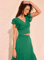 Green Cotton Top and Midi Skirt Set