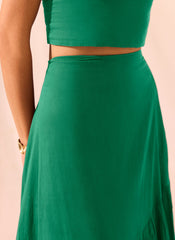 Green Cotton Top and Midi Skirt Set