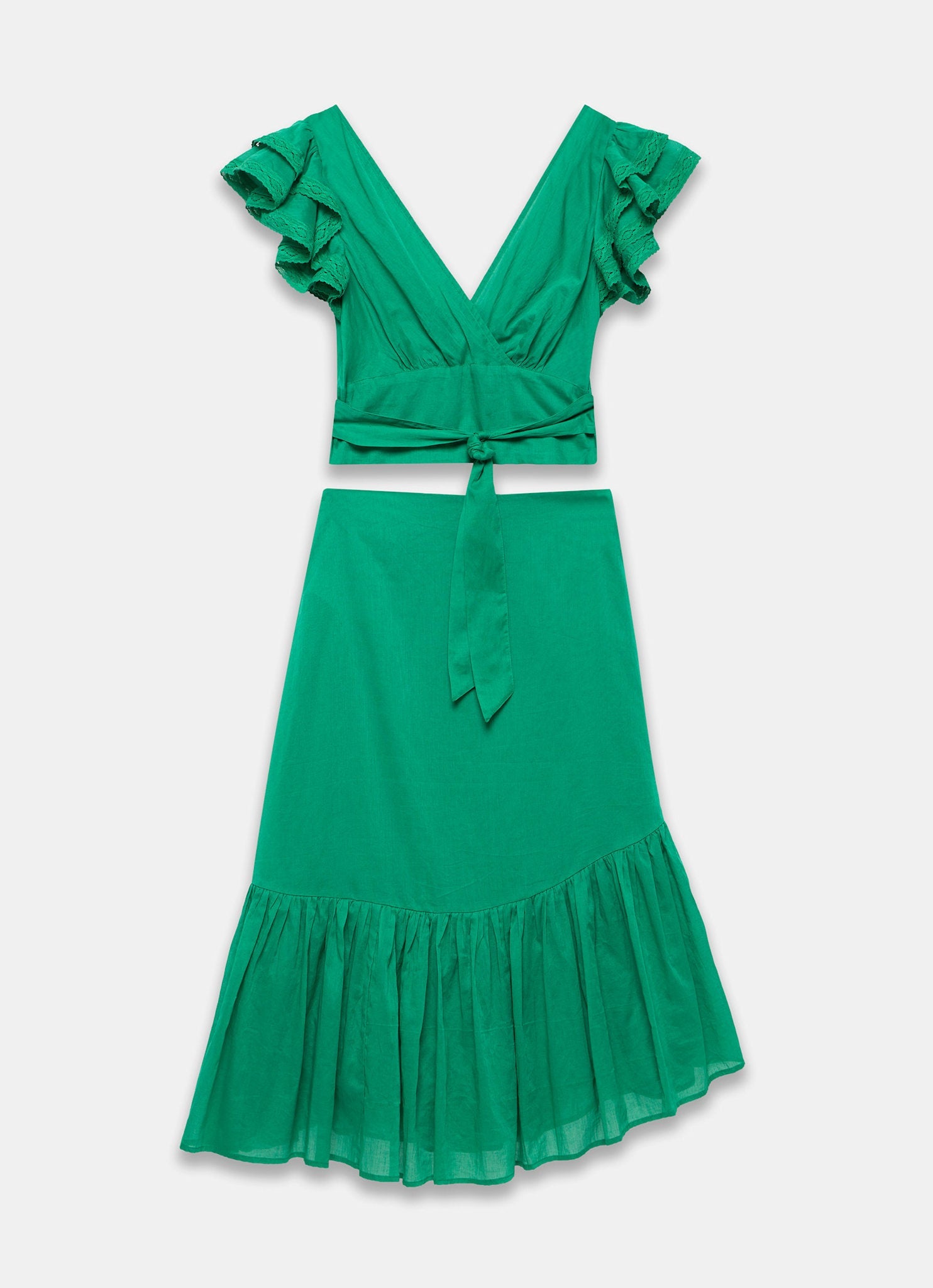 Green Cotton Top and Midi Skirt Set