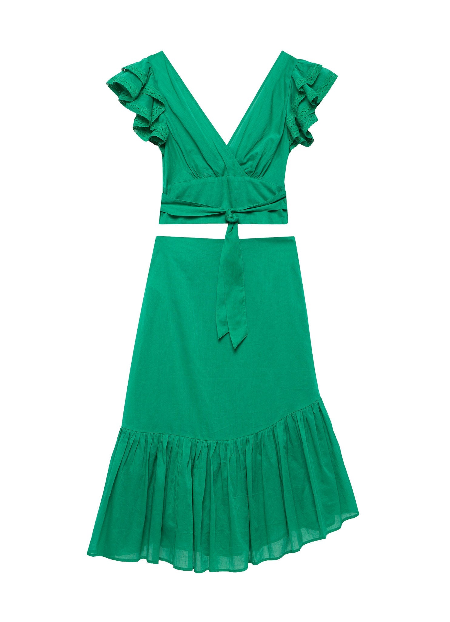 Green Cotton Top and Midi Skirt Set