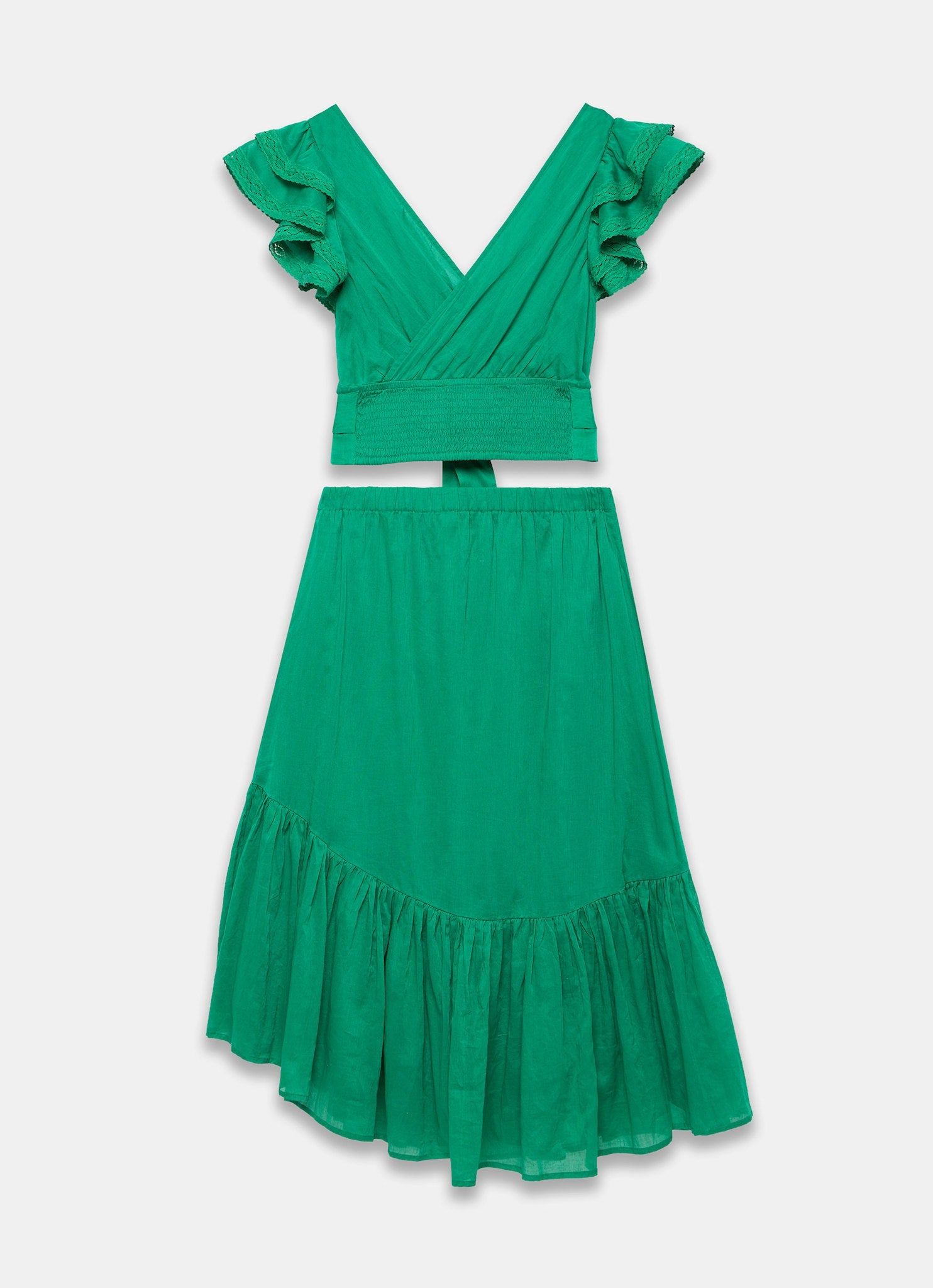 Green Cotton Top and Midi Skirt Set