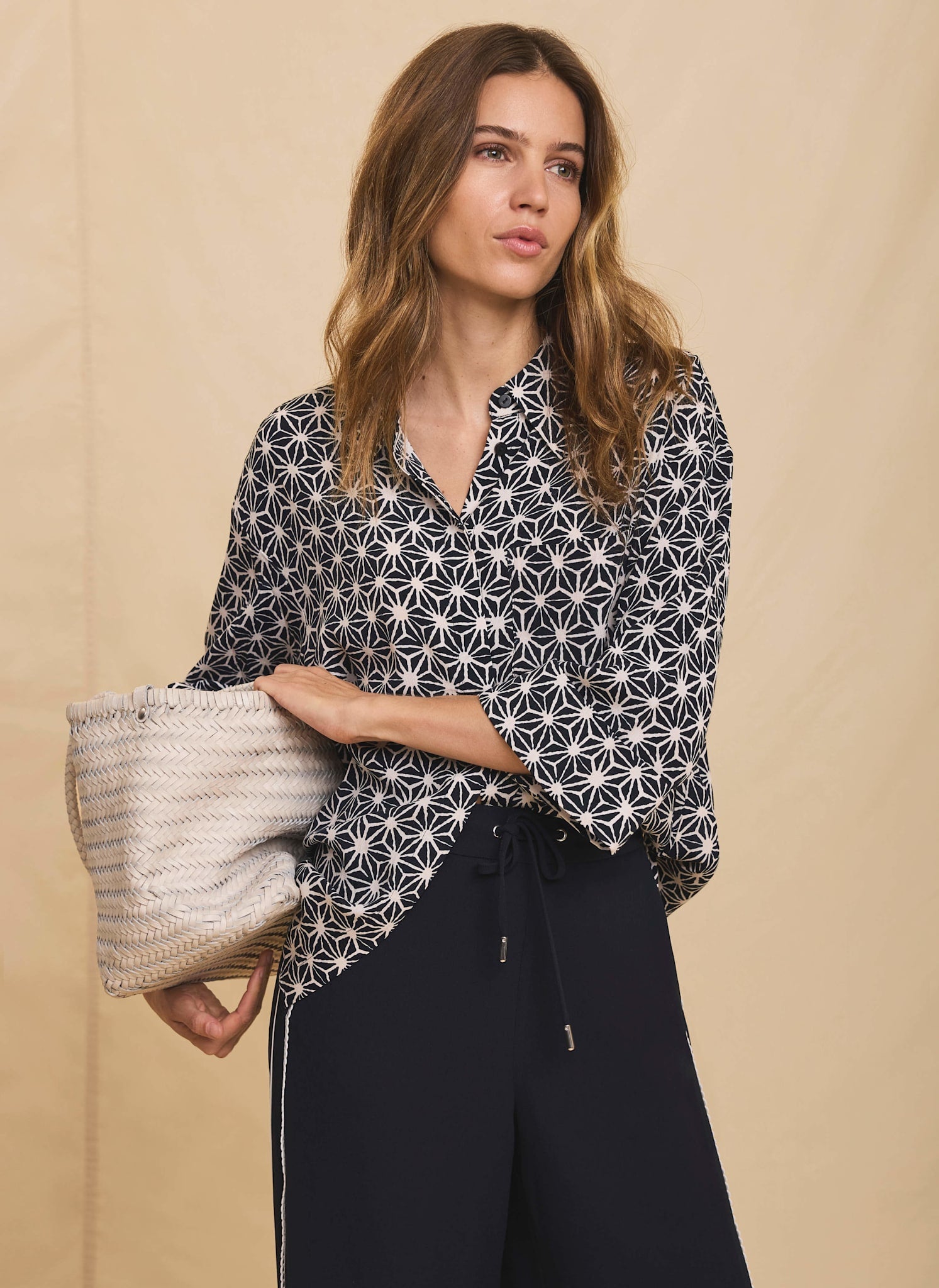 Navy Geometric Print Resort Shirt