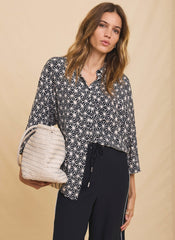 Navy Geometric Print Resort Shirt