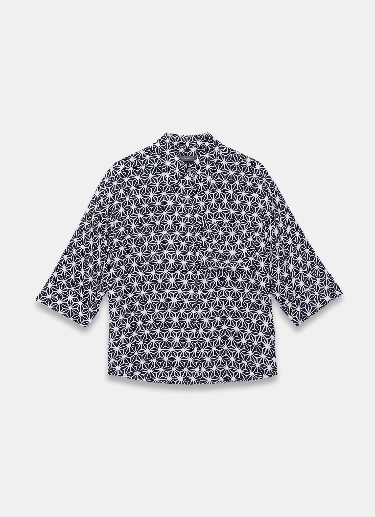 Navy Geometric Print Resort Shirt