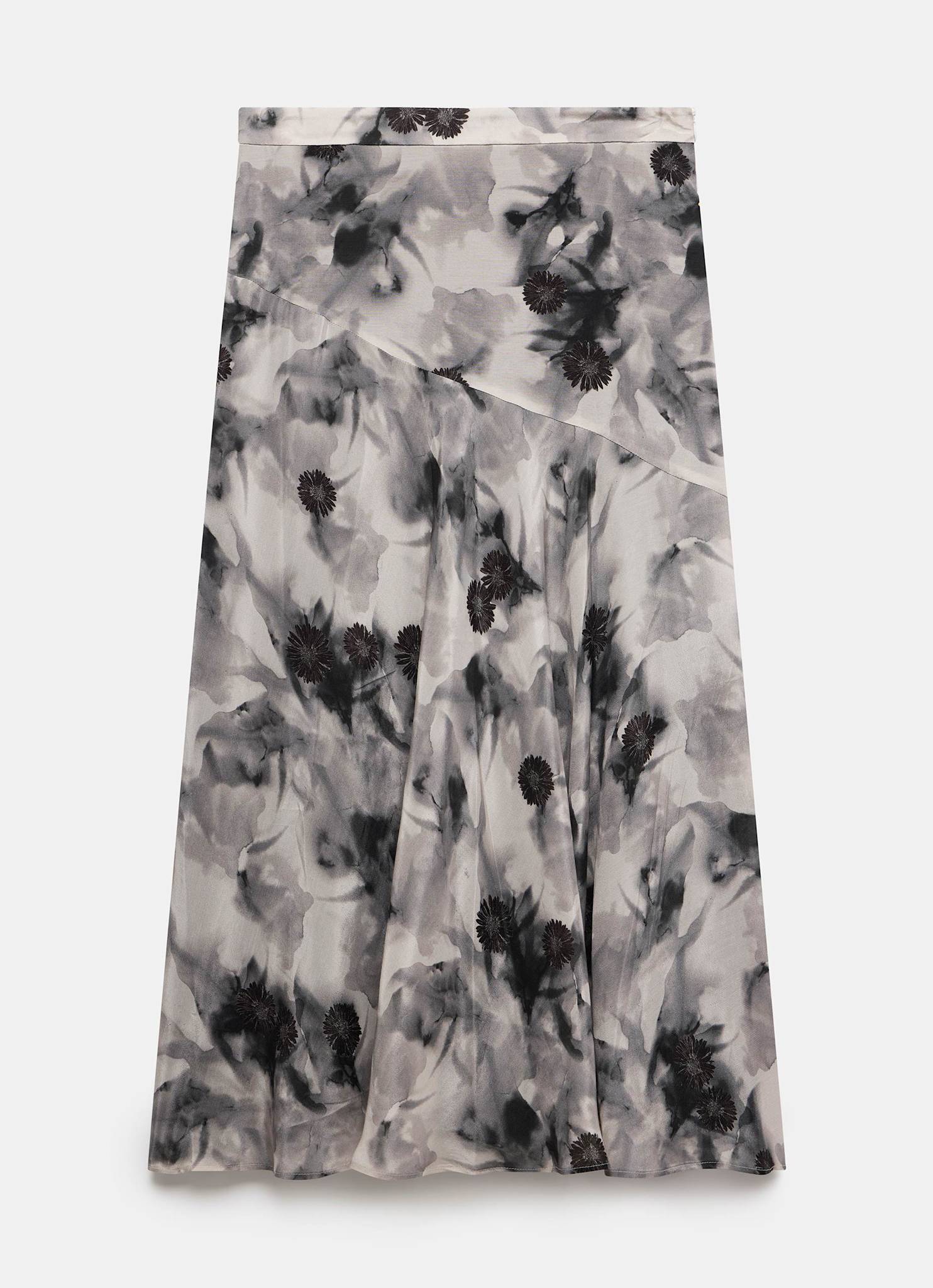 Grey Floral Print Midi Skirt