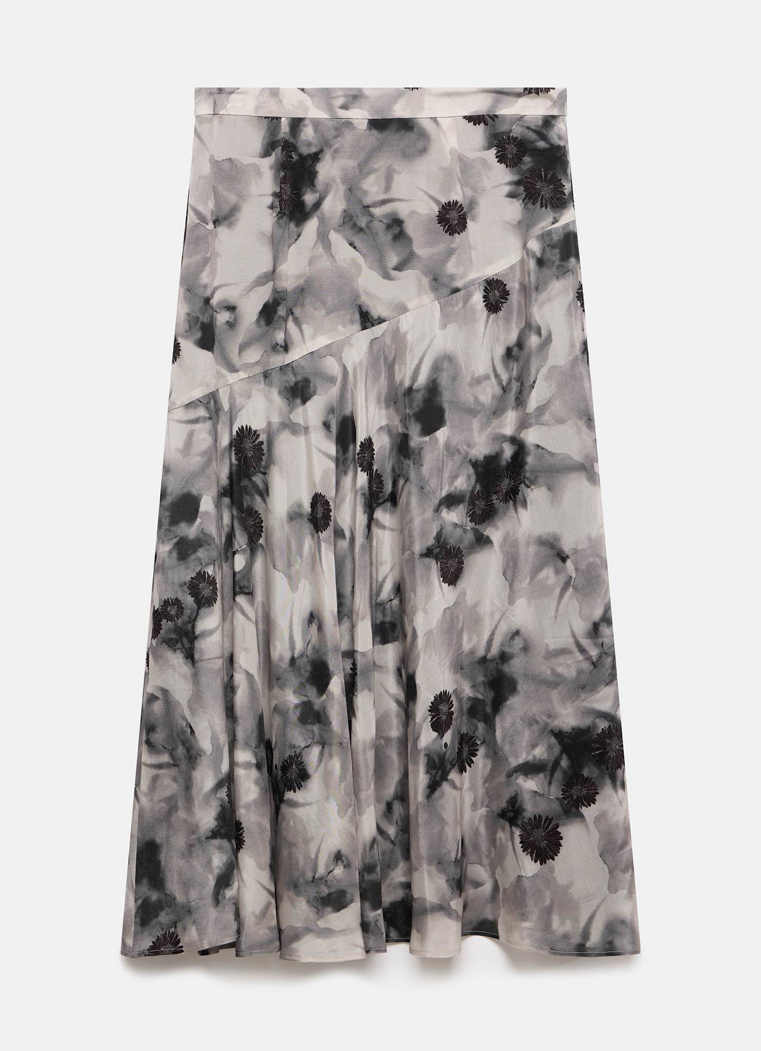 Grey Floral Print Midi Skirt