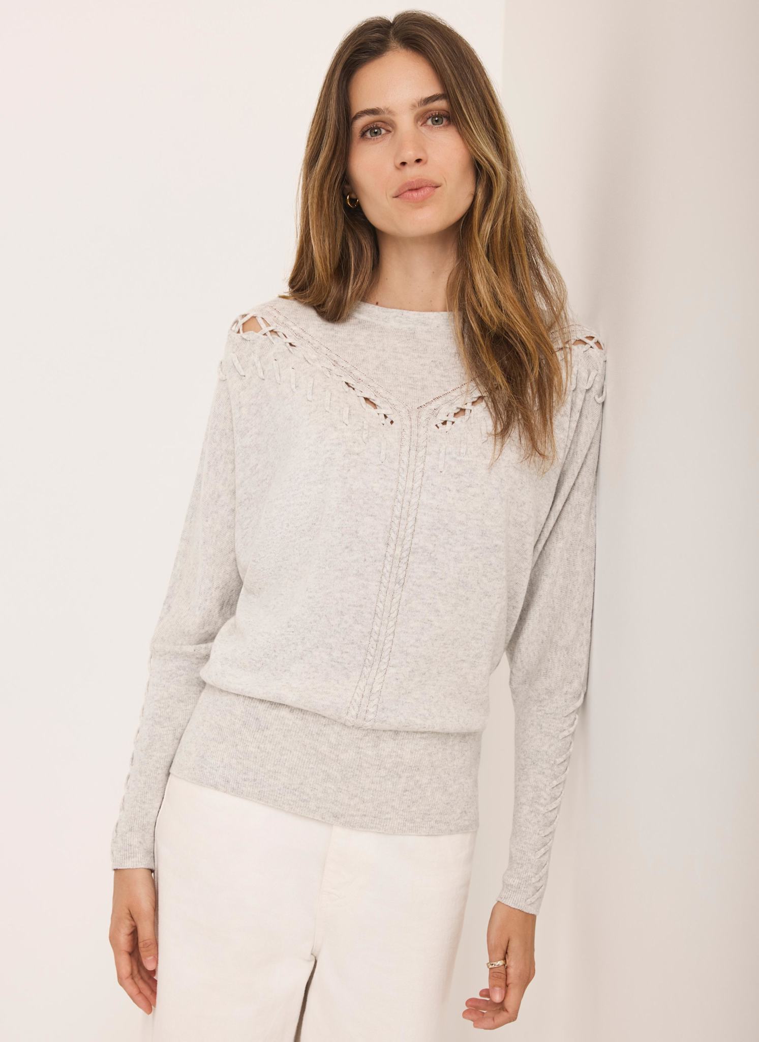 Grey Cotton Blend Stitch Detail Jumper