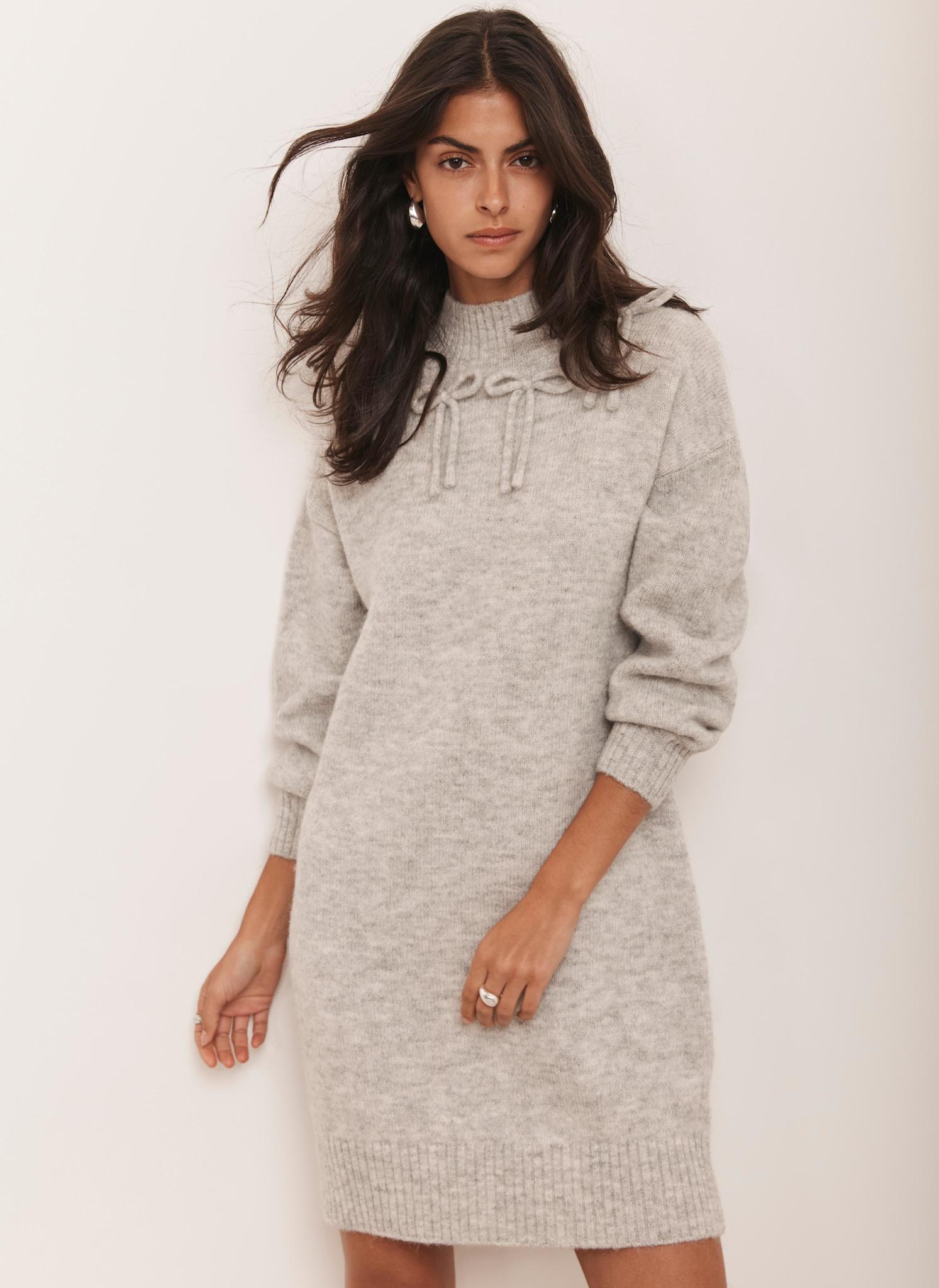 Grey Bow Knit Mini Dress