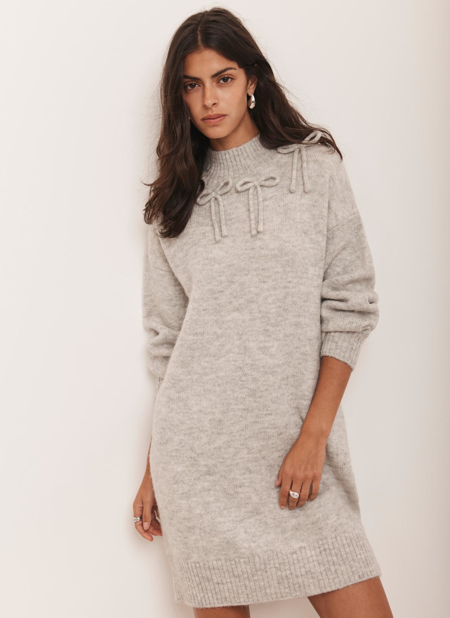 Grey Bow Knit Mini Dress