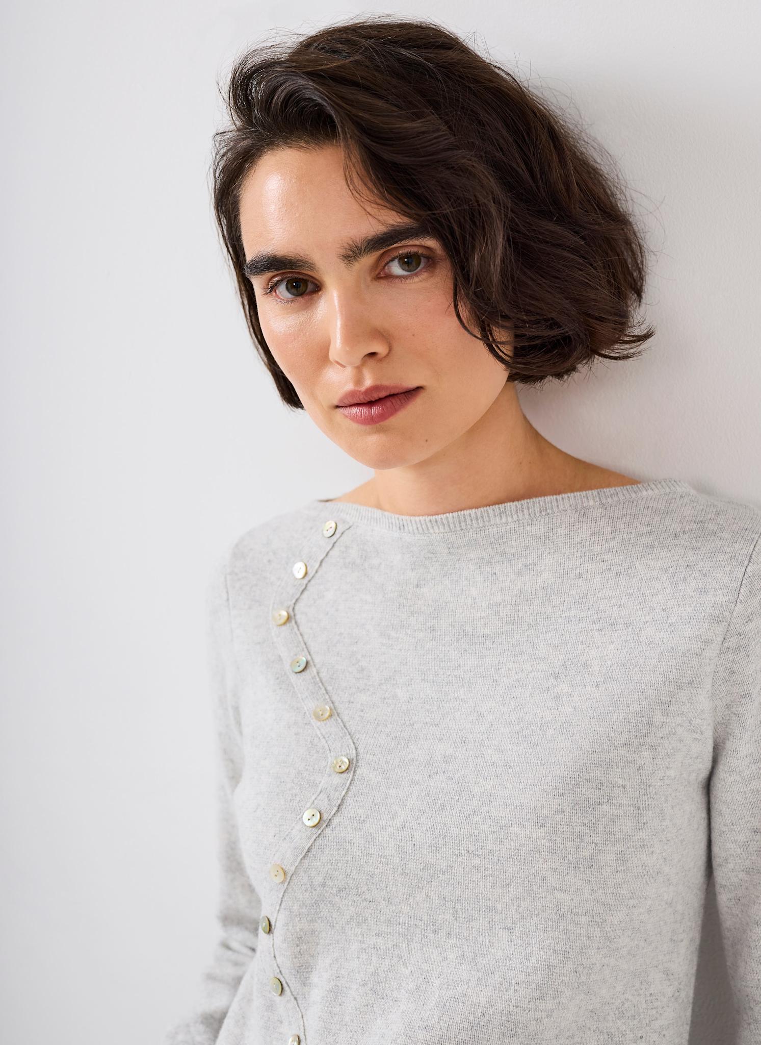 Grey Button Detail Knit Top