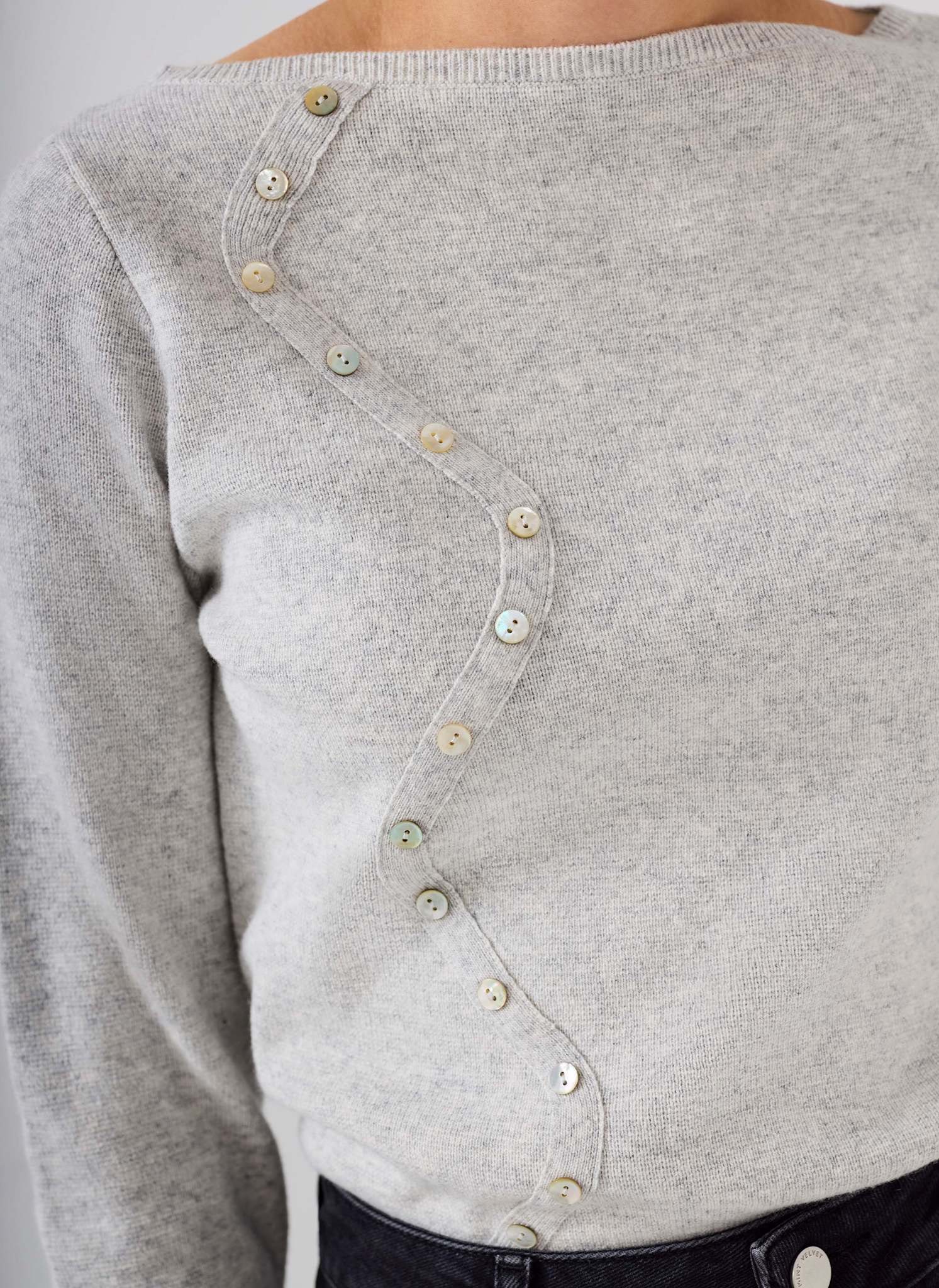 Grey Button Detail Knit Top
