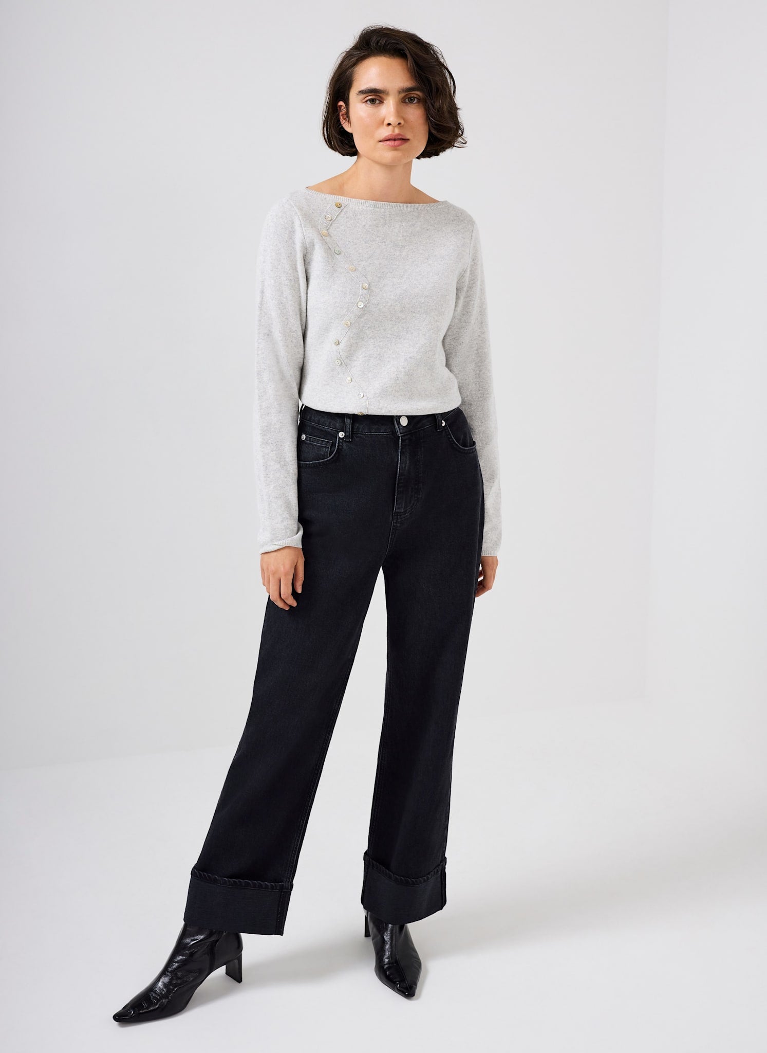 Grey Button Detail Knit Top