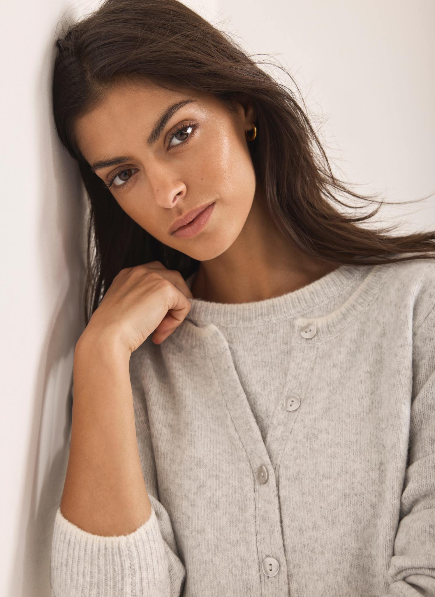 Grey Double Layer Knit Cardigan