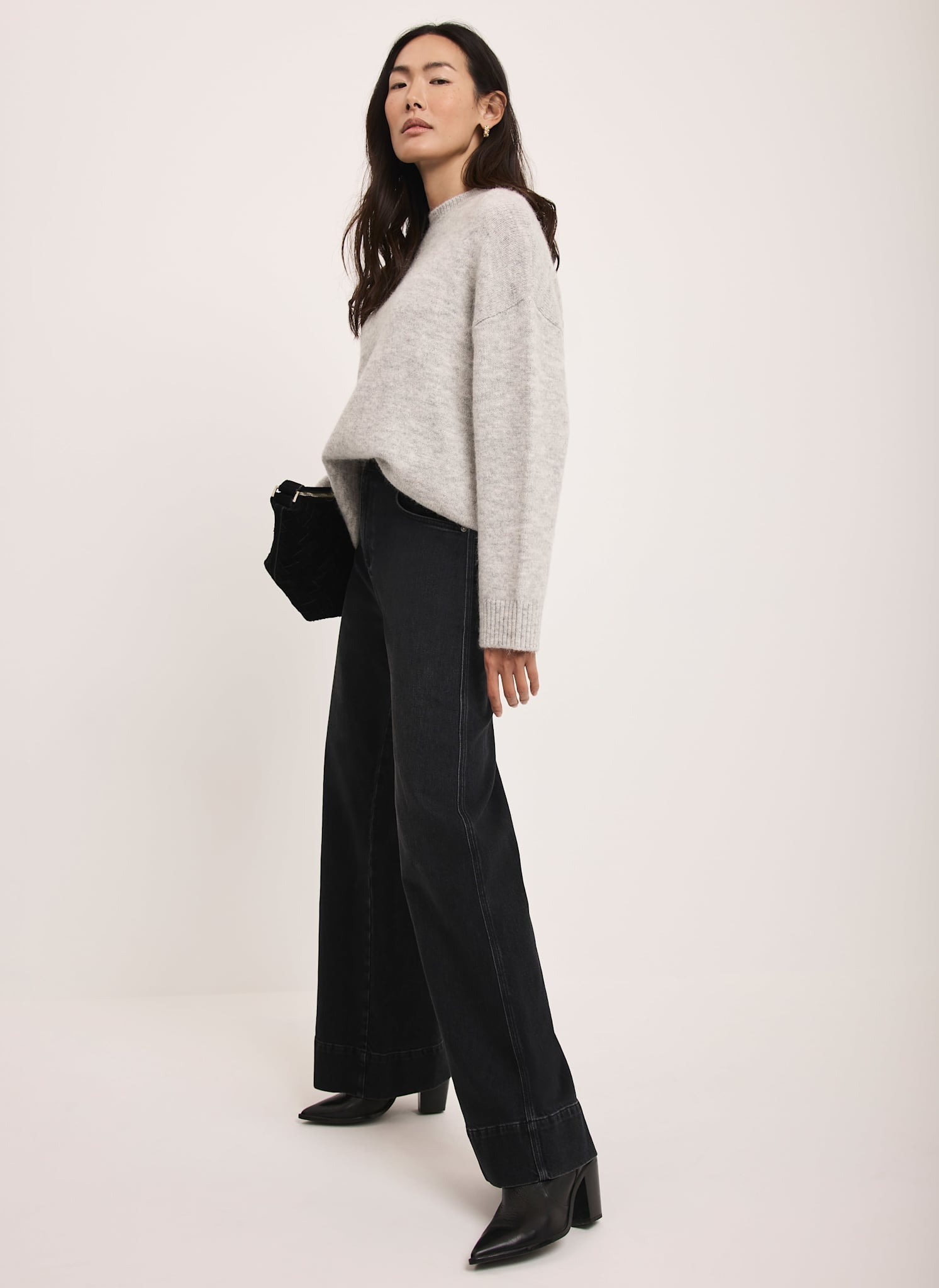 Grey Wool Blend Longline Jumper