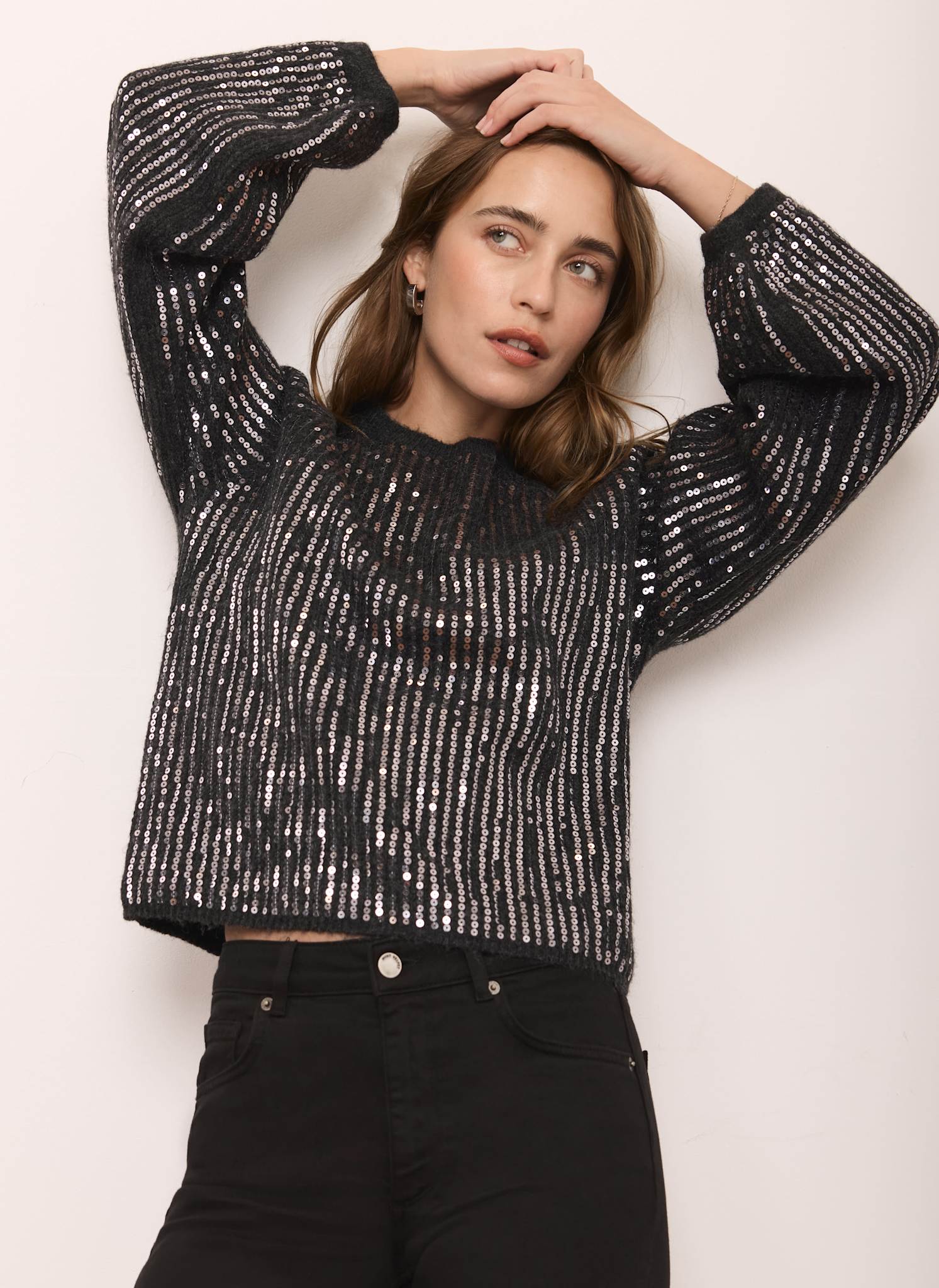 Grey Sequin Embellished Jumper