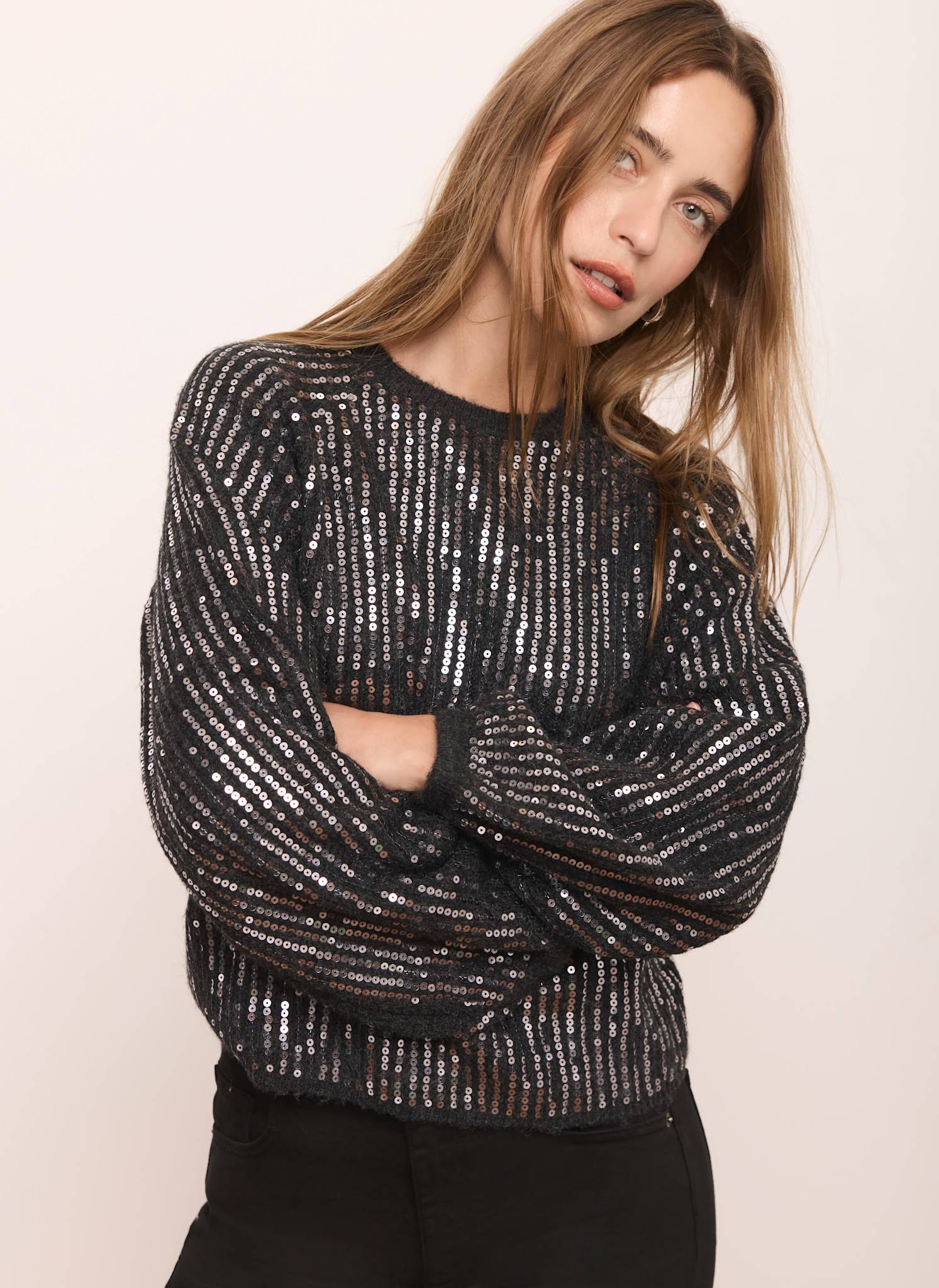 Grey Sequin Embellished Jumper