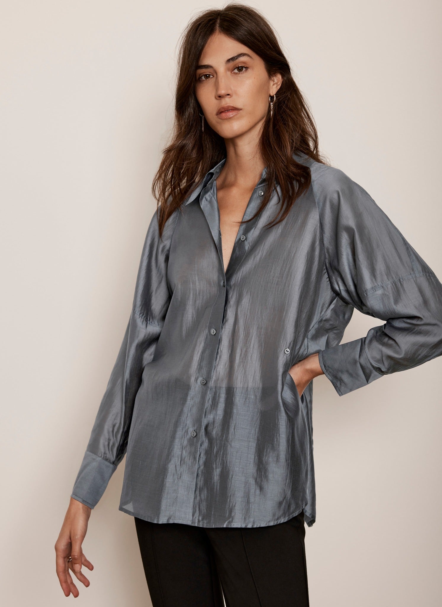 Grey Sheer Long Sleeve Shirt