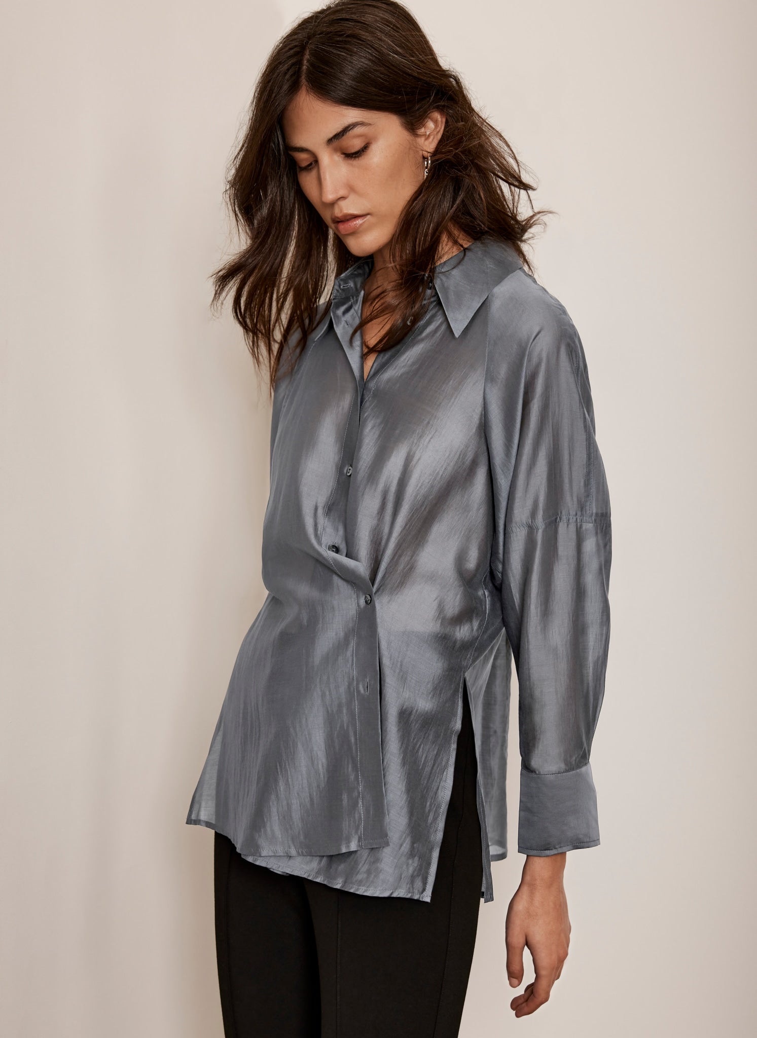 Grey Sheer Long Sleeve Shirt