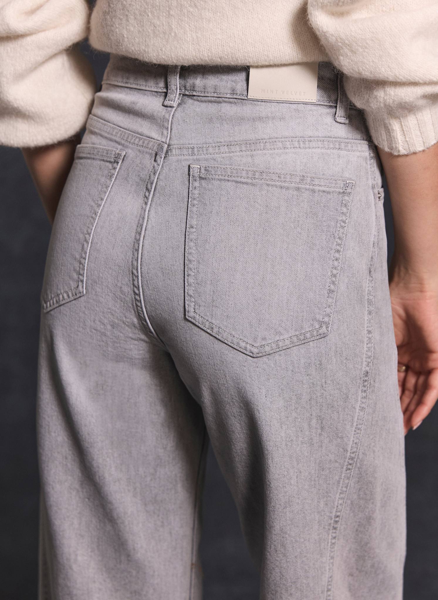 Grey Tapered Barrel Leg Jeans