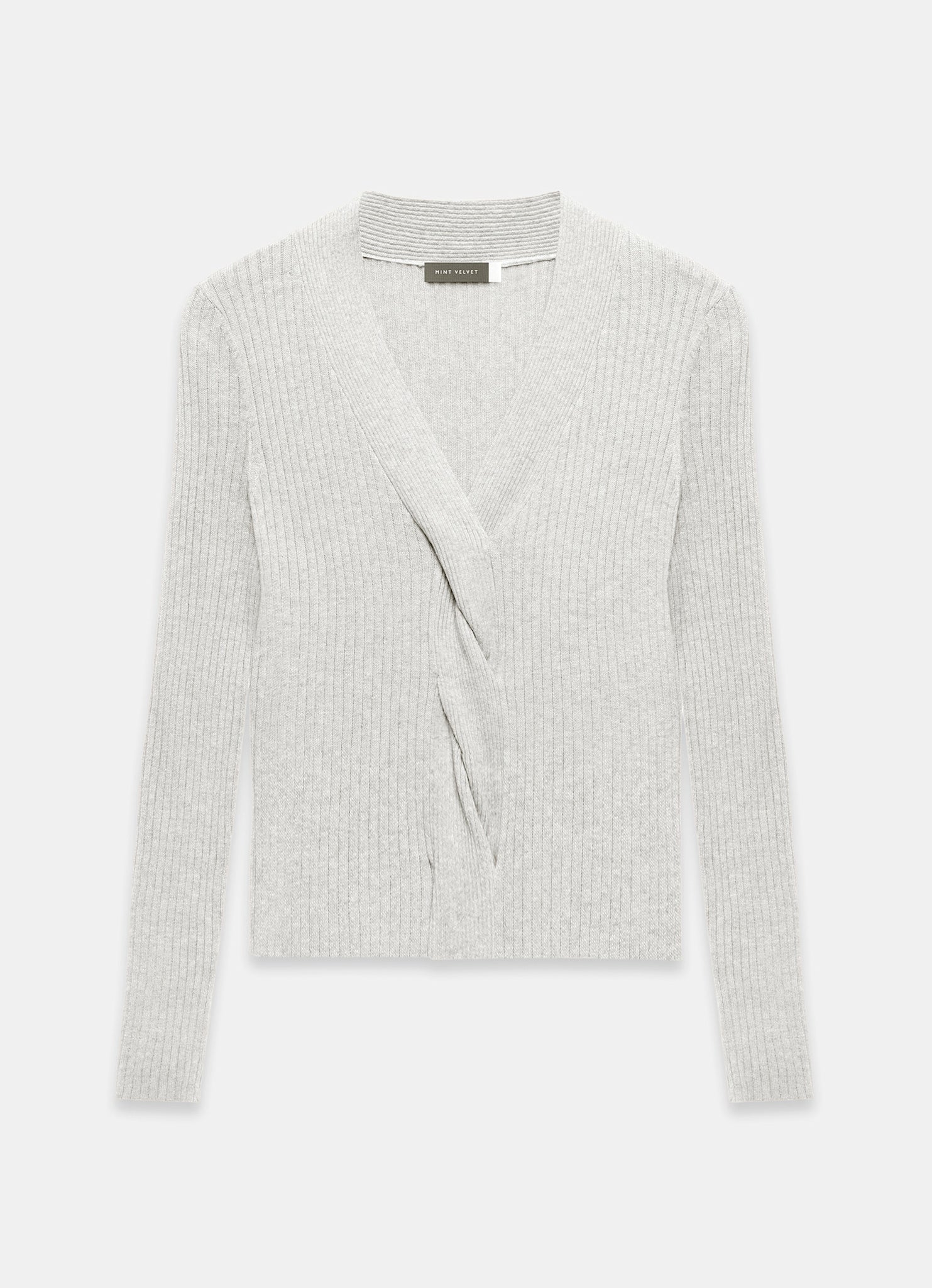 Grey Twist Knit Ribbed Top