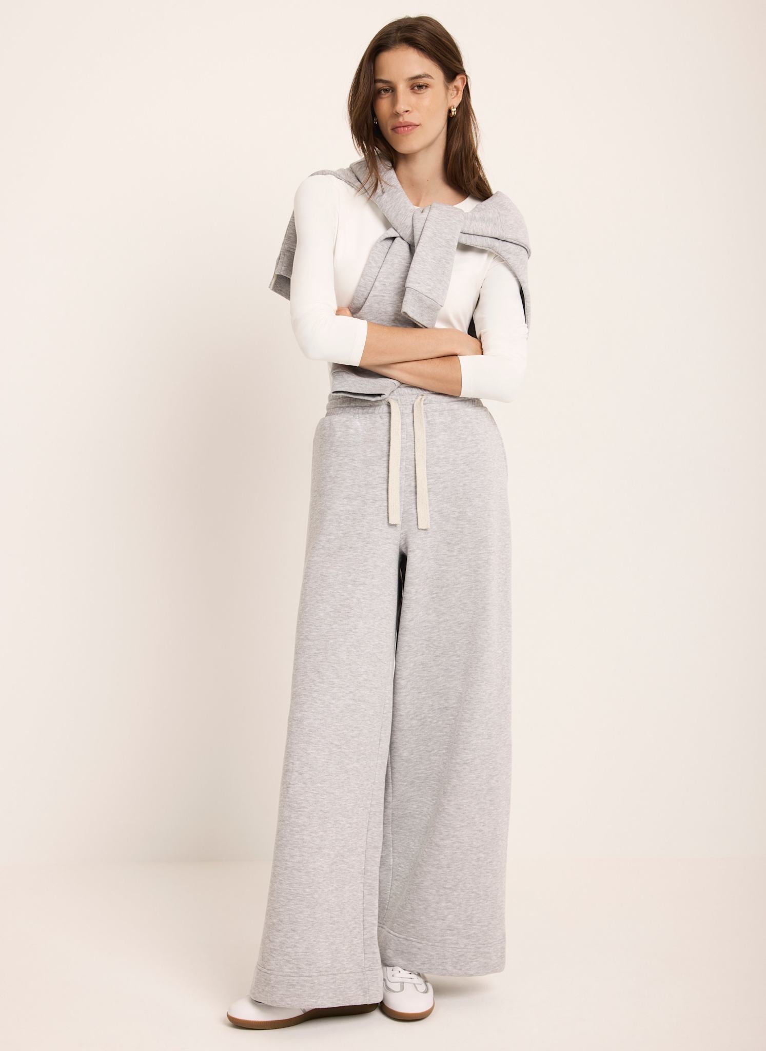 Grey Jersey Wide Leg Joggers