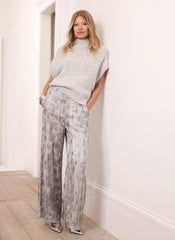 Grey Wool Blend High Neck Knit Top