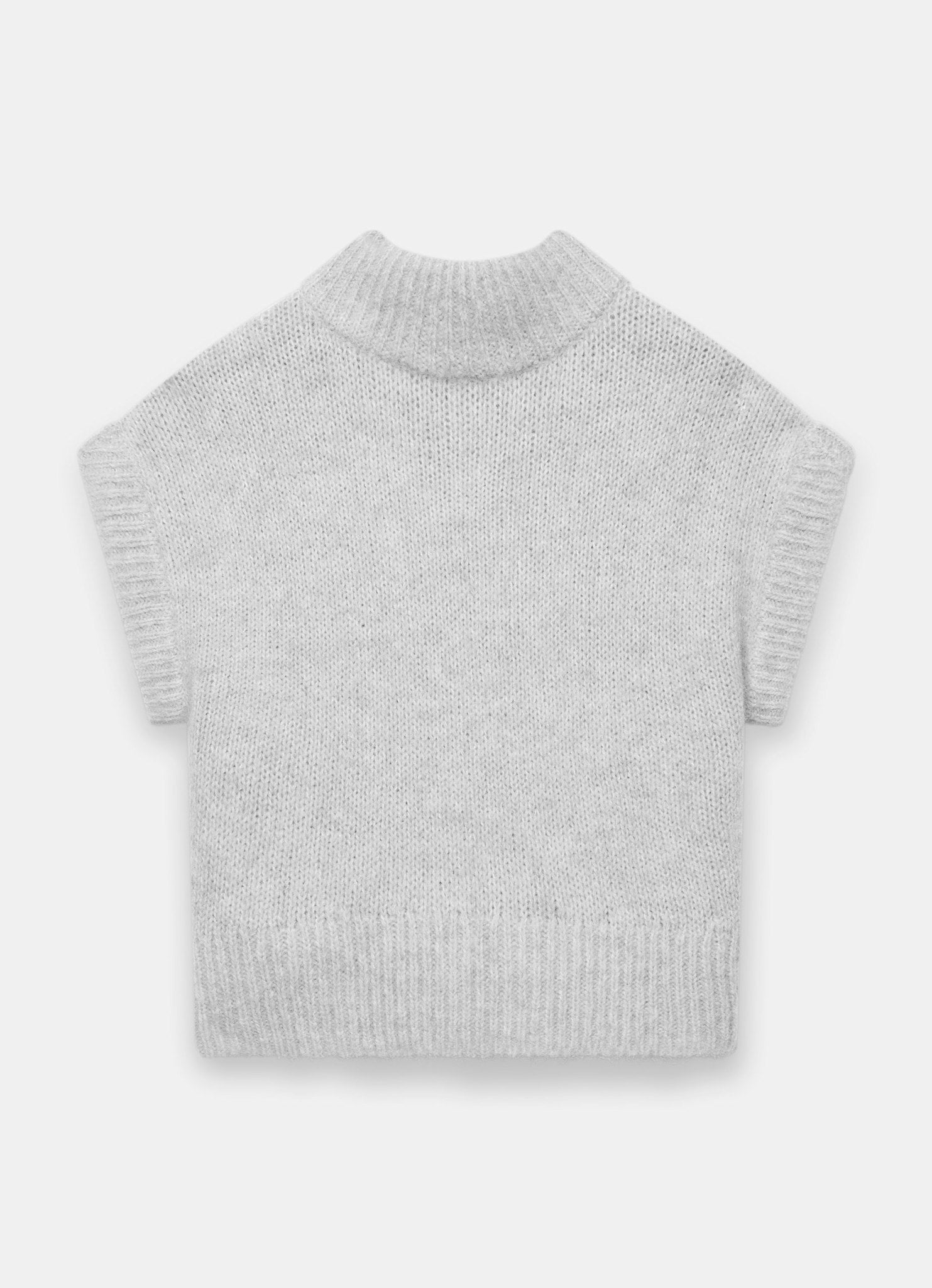 Grey Wool Blend High Neck Knit Top
