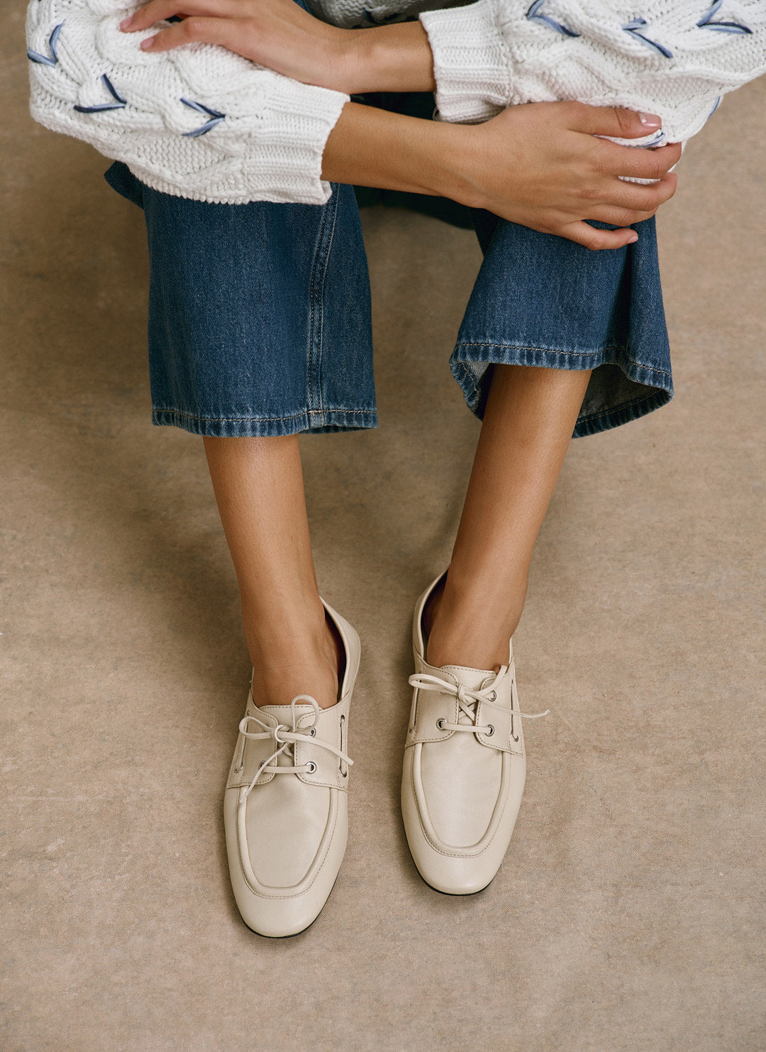 Hallie Cream Leather Deck Shoes