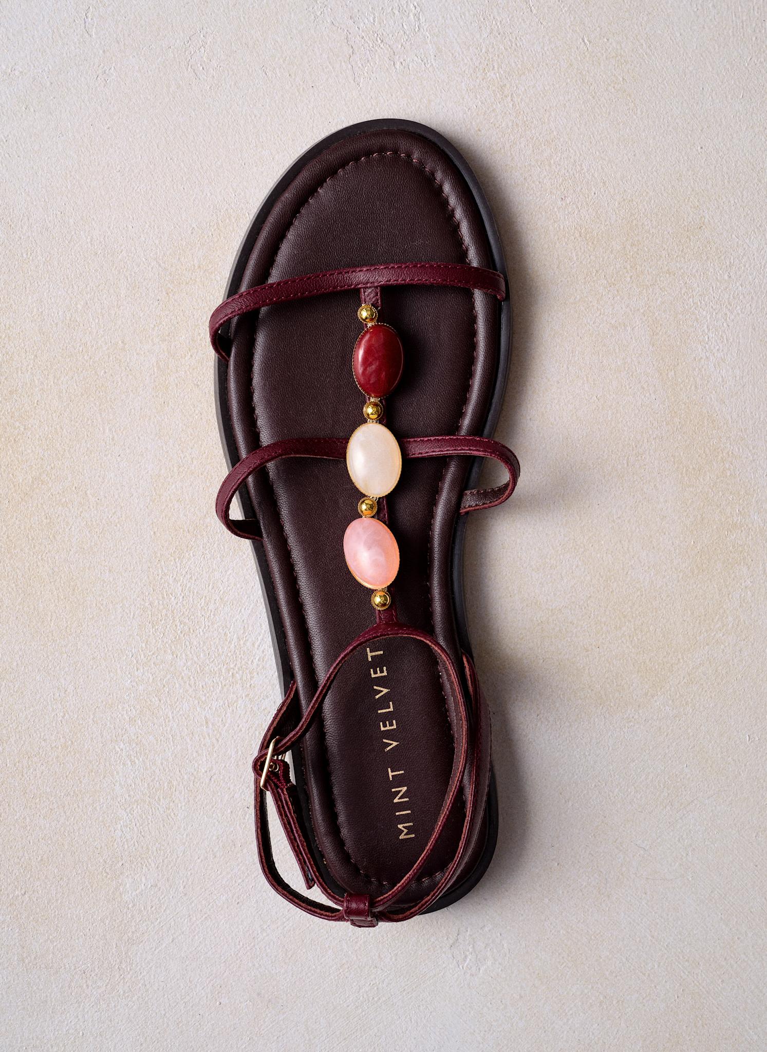 Hana Burgundy Leather Strappy Sandals