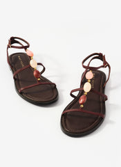 Hana Burgundy Leather Strappy Sandals