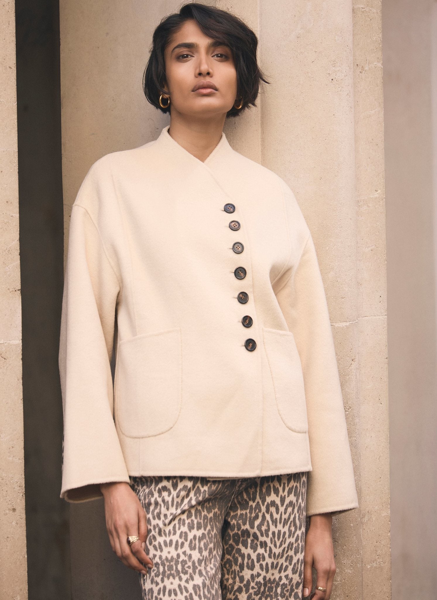 Neutral Hand Finished Button Detail Jacket